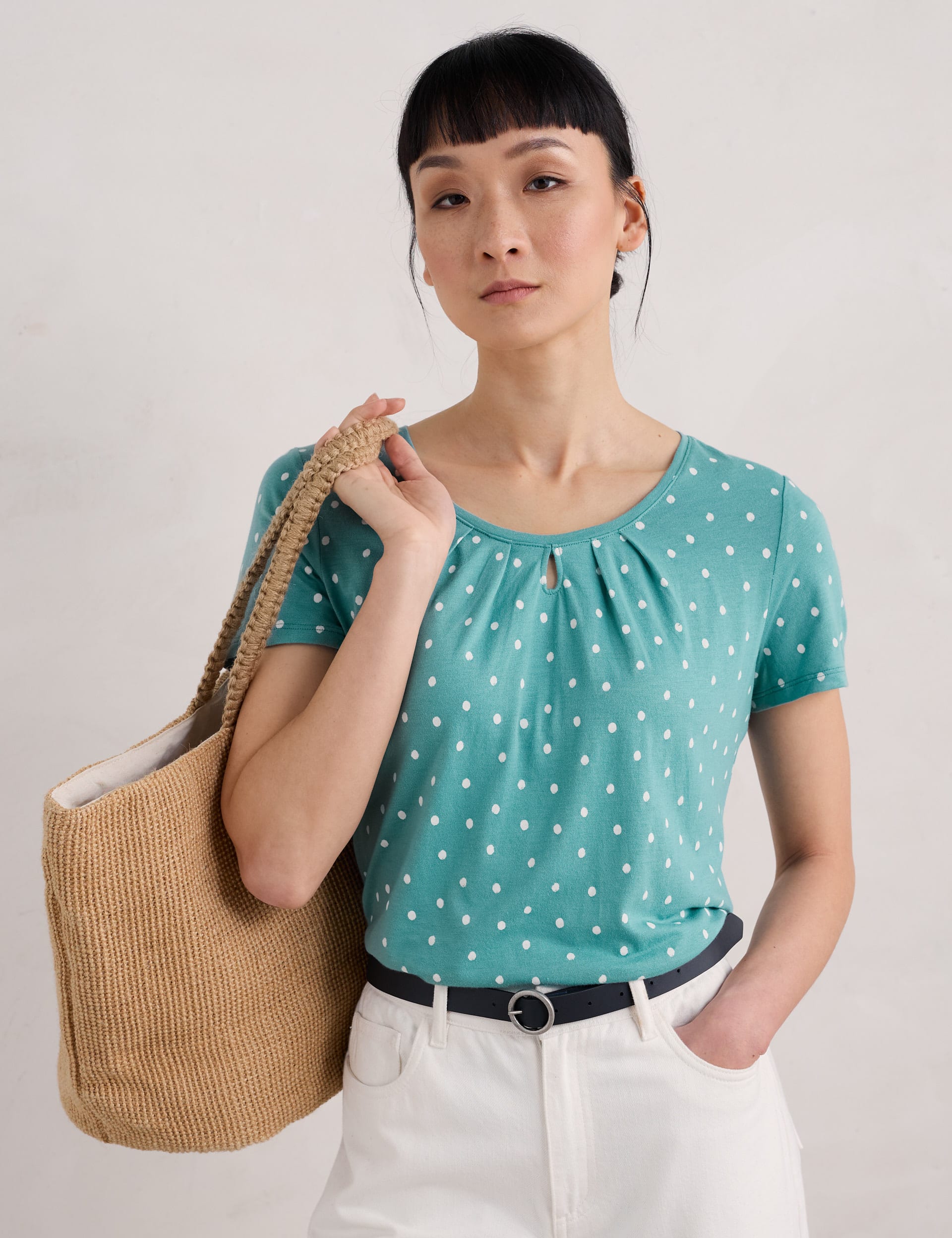 Seasalt Cornwall Women's Cotton Blend Polka Dot T-Shirt - 8 - Green Mix, Green Mix