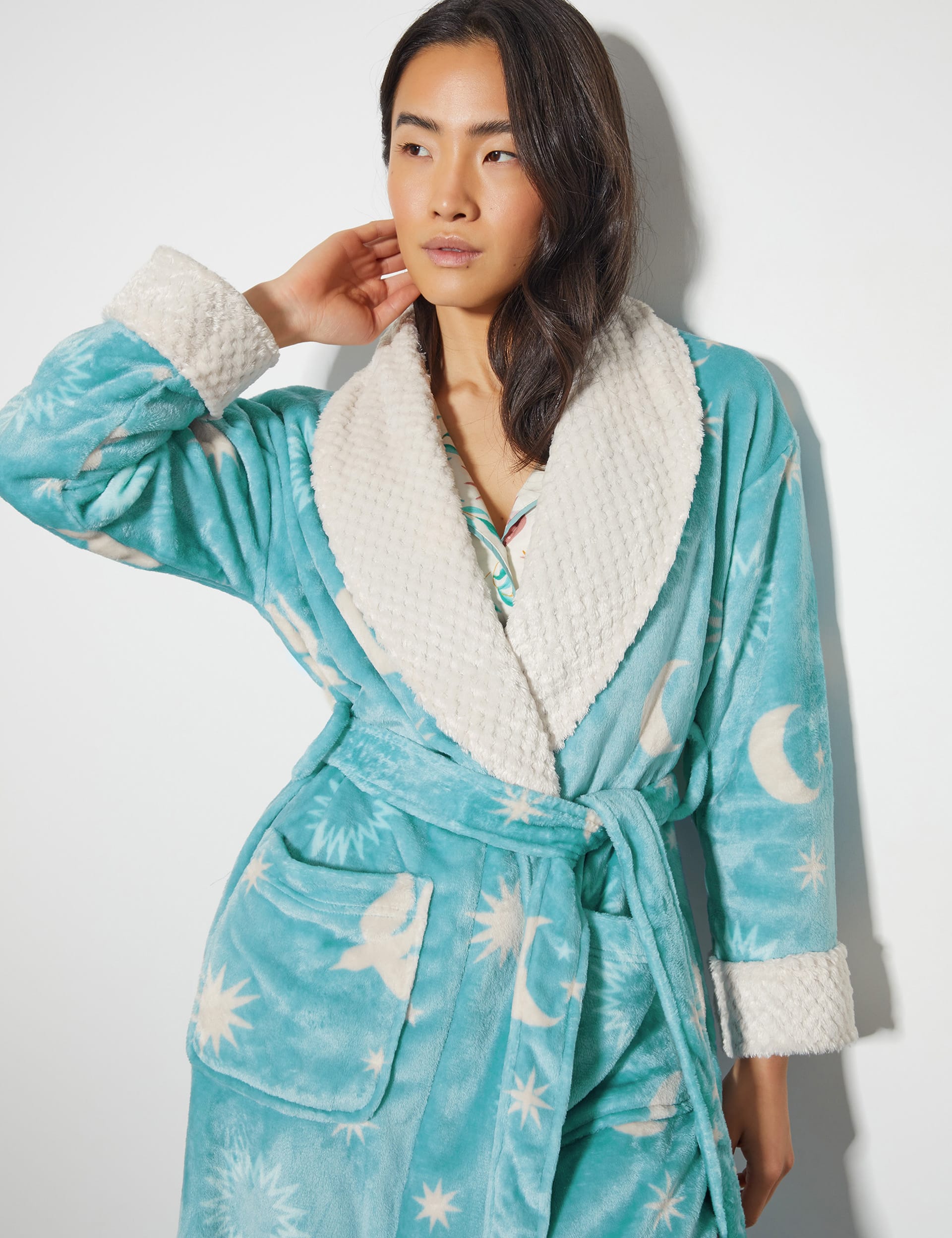 Monsoon Women's Star Print Dressing Gown - Teal Mix, Teal Mix