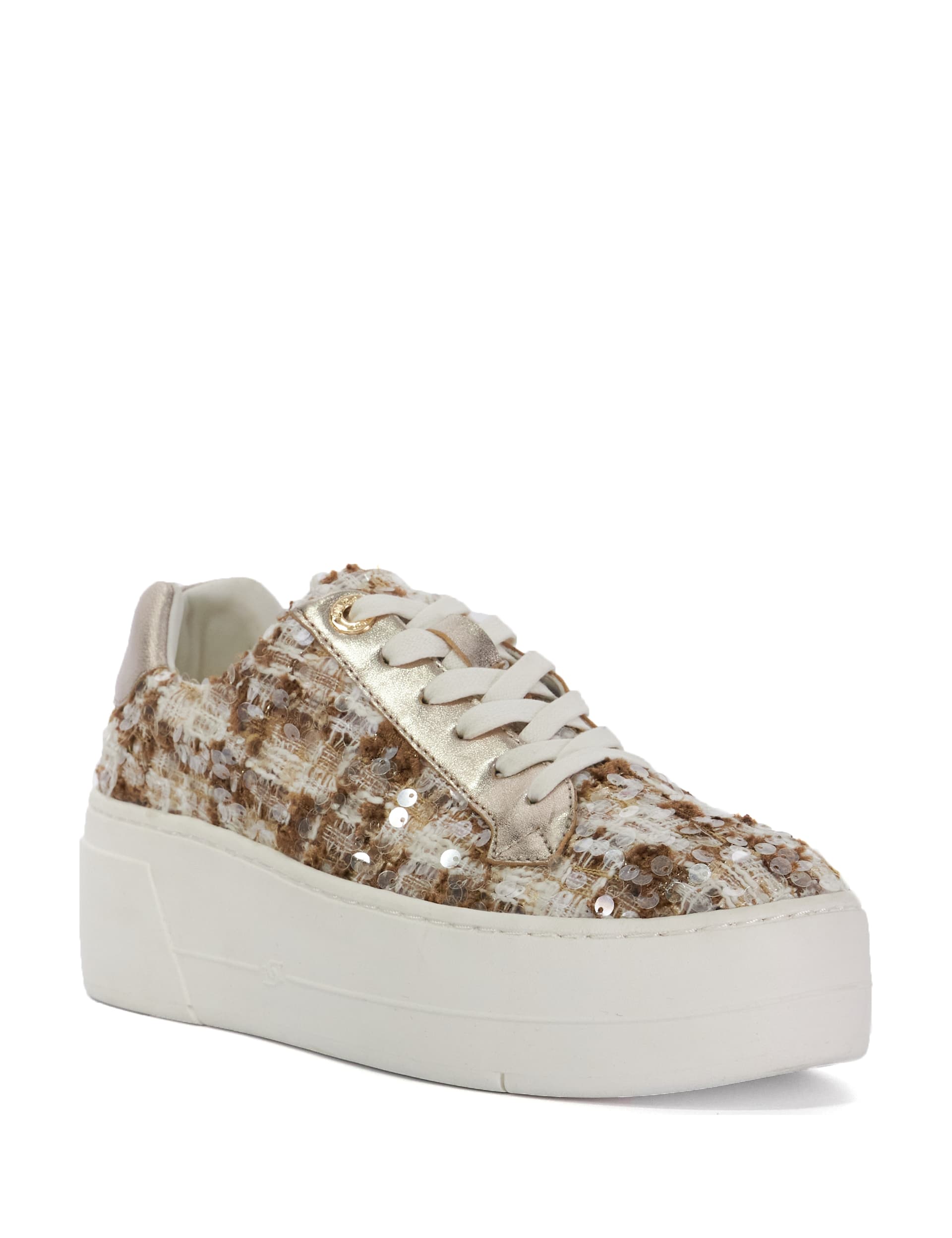 Dune London Women's Episode 2 Flatform Lace Up Trainers - 3 - Beige, Beige,Multi