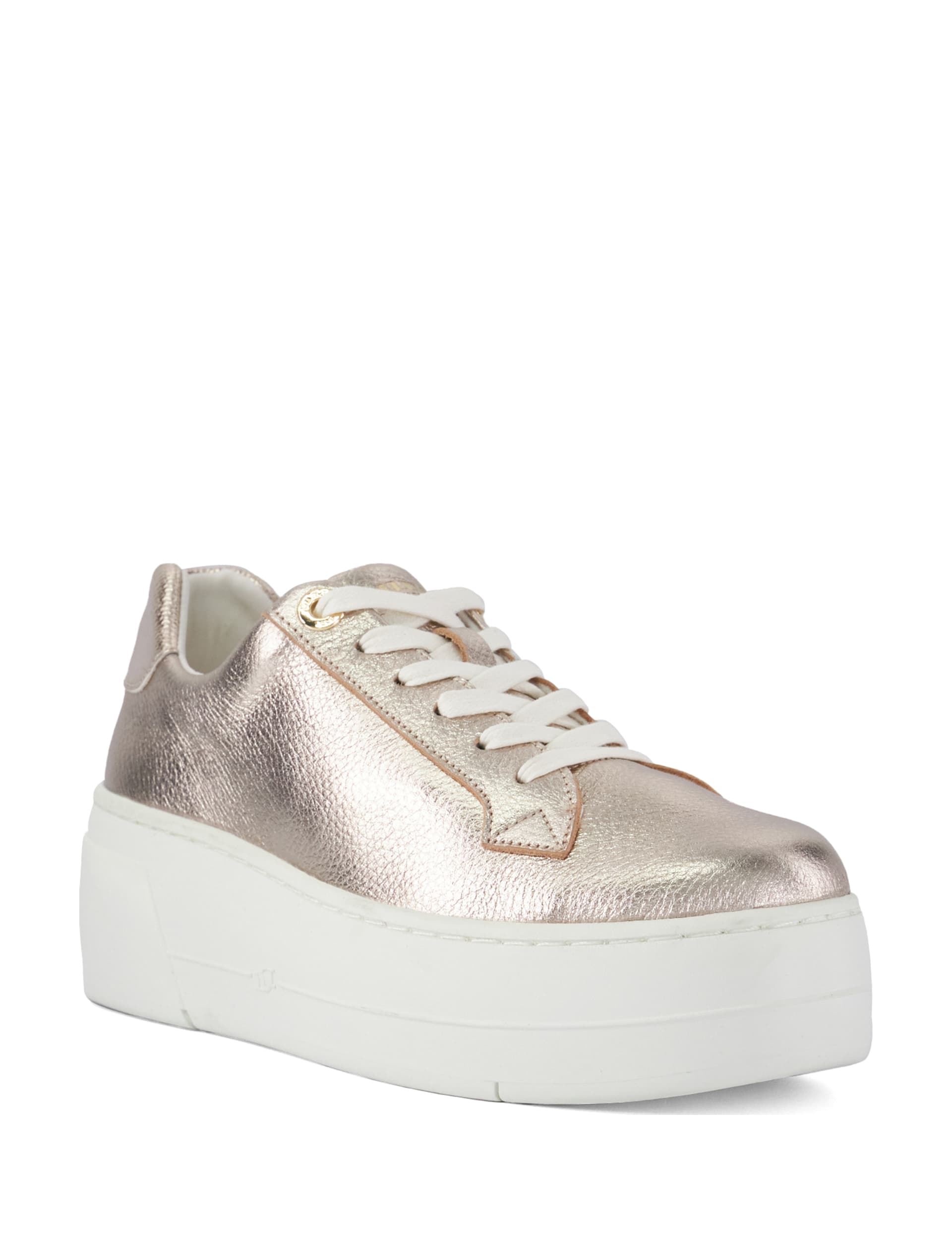 Dune London Women's Episode 2 Leather Lace Up Flatform Trainers - 4 - Gold, Gold