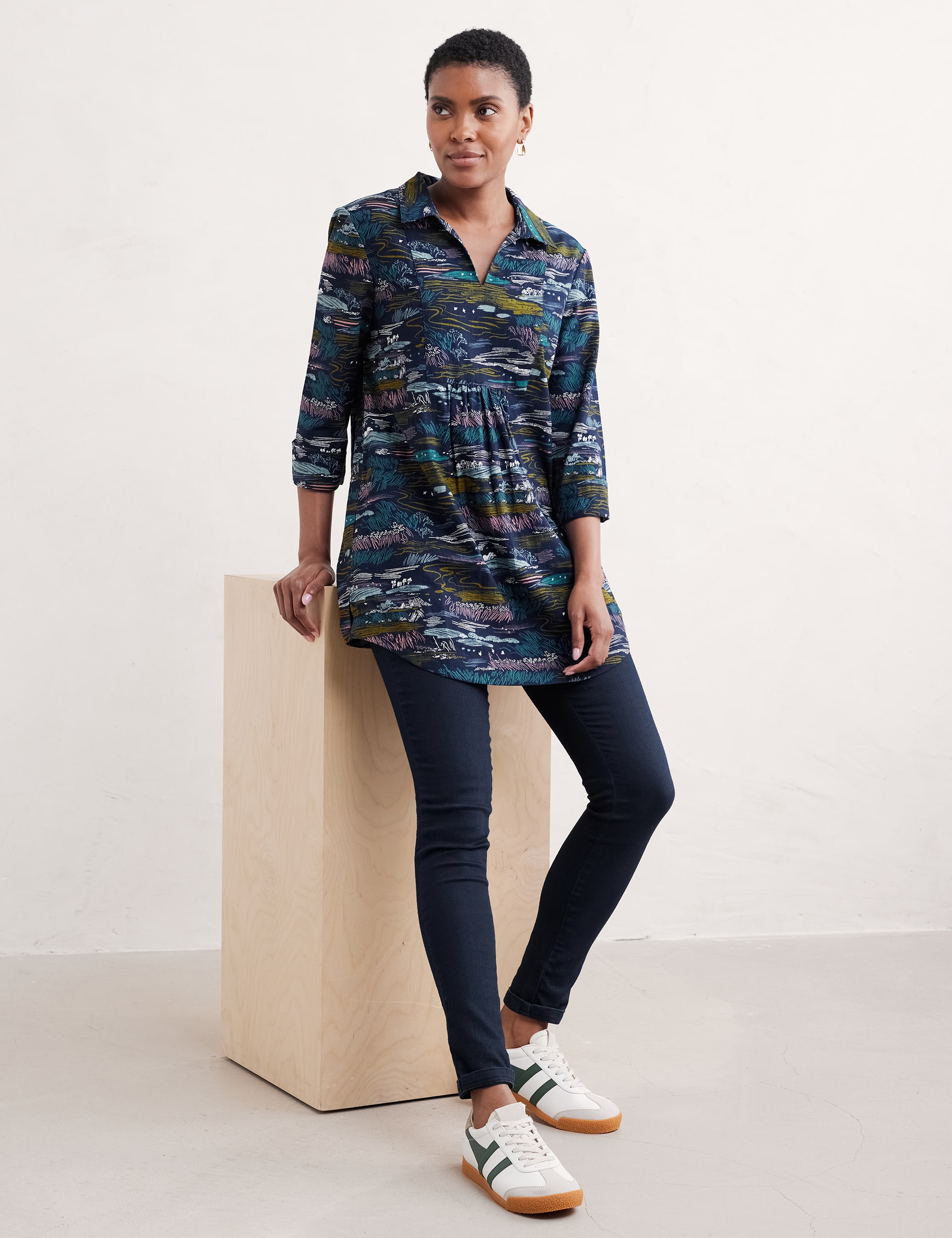 Seasalt Cornwall Women's Pure Cotton Printed Notch Neck Tunic - 10 - Navy Mix, Navy Mix