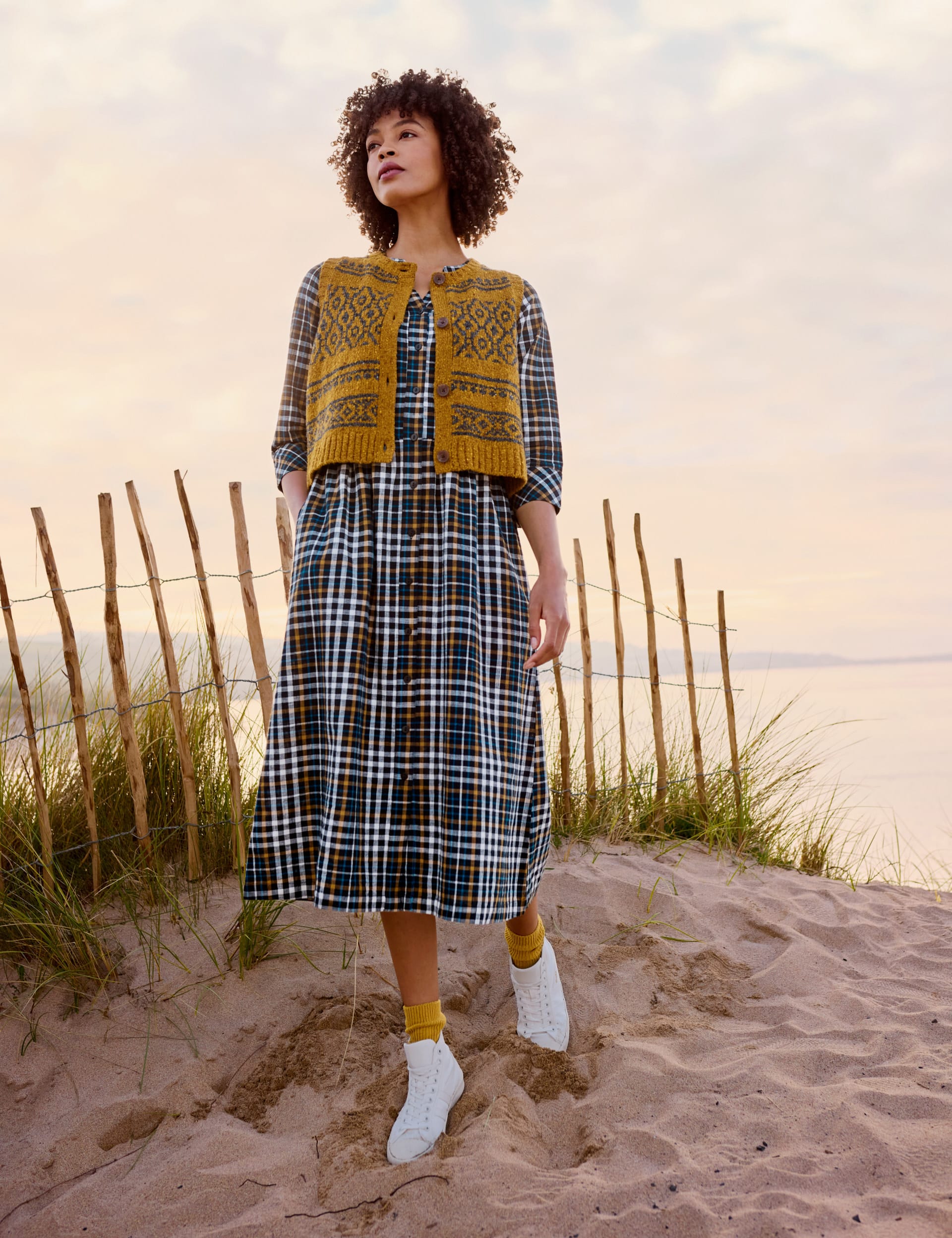 Seasalt Cornwall Women's Pure Cotton Checked Midi Waisted Dress - 18 - Navy Mix, Navy Mix