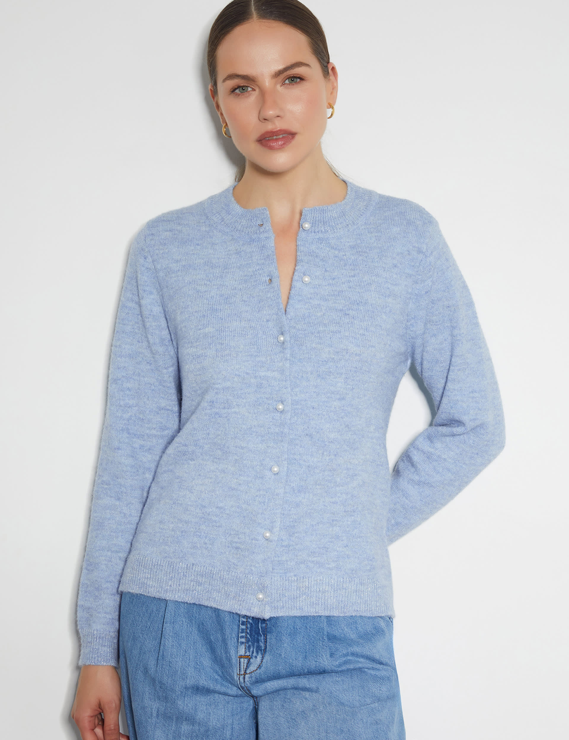 Monsoon Women's Sparkly Button Detail Relaxed Cardigan - Light Blue, Light Blue