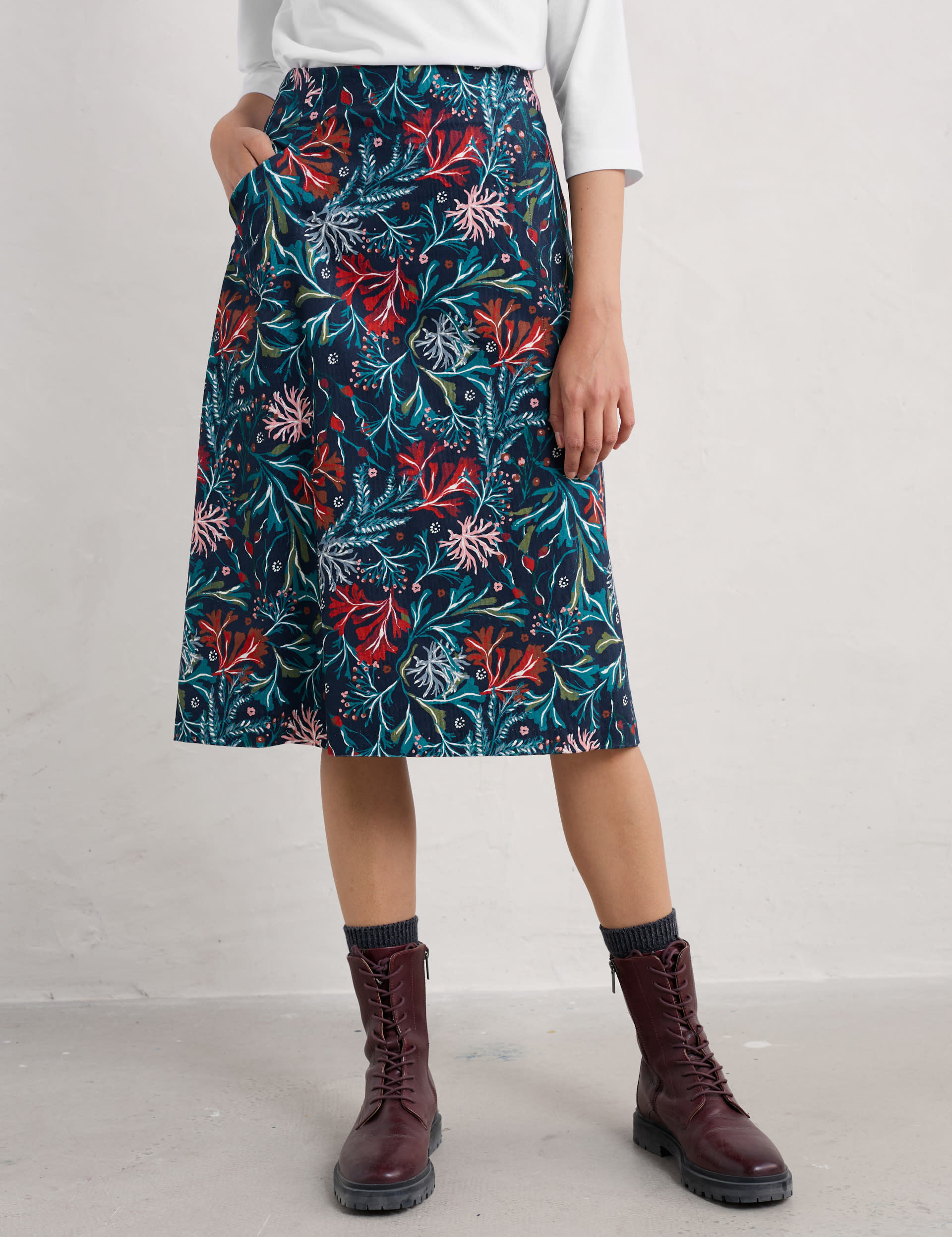 Seasalt Cornwall Women's Pure Cotton Floral Midi A-Line Skirt - 8 - Multi, Multi