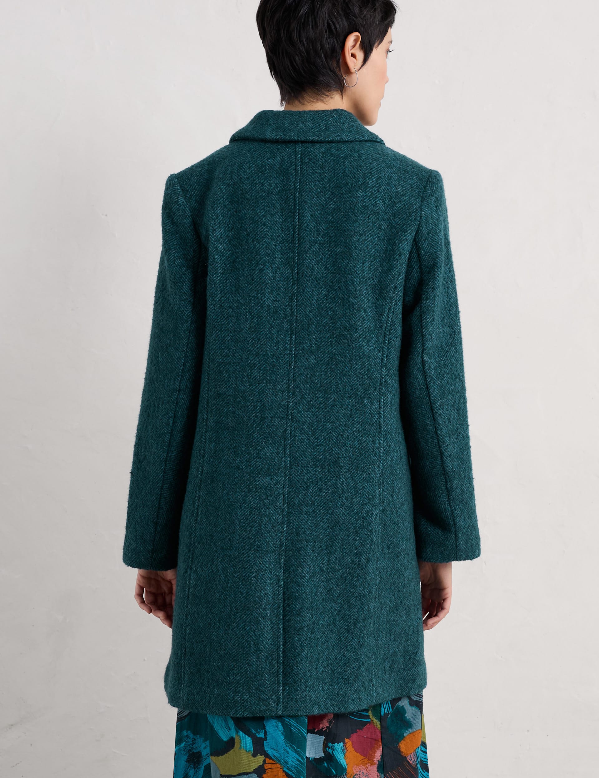 Seasalt Cornwall Women's Wool Blend Herringbone Longline Coat - 8REG - Teal, Teal