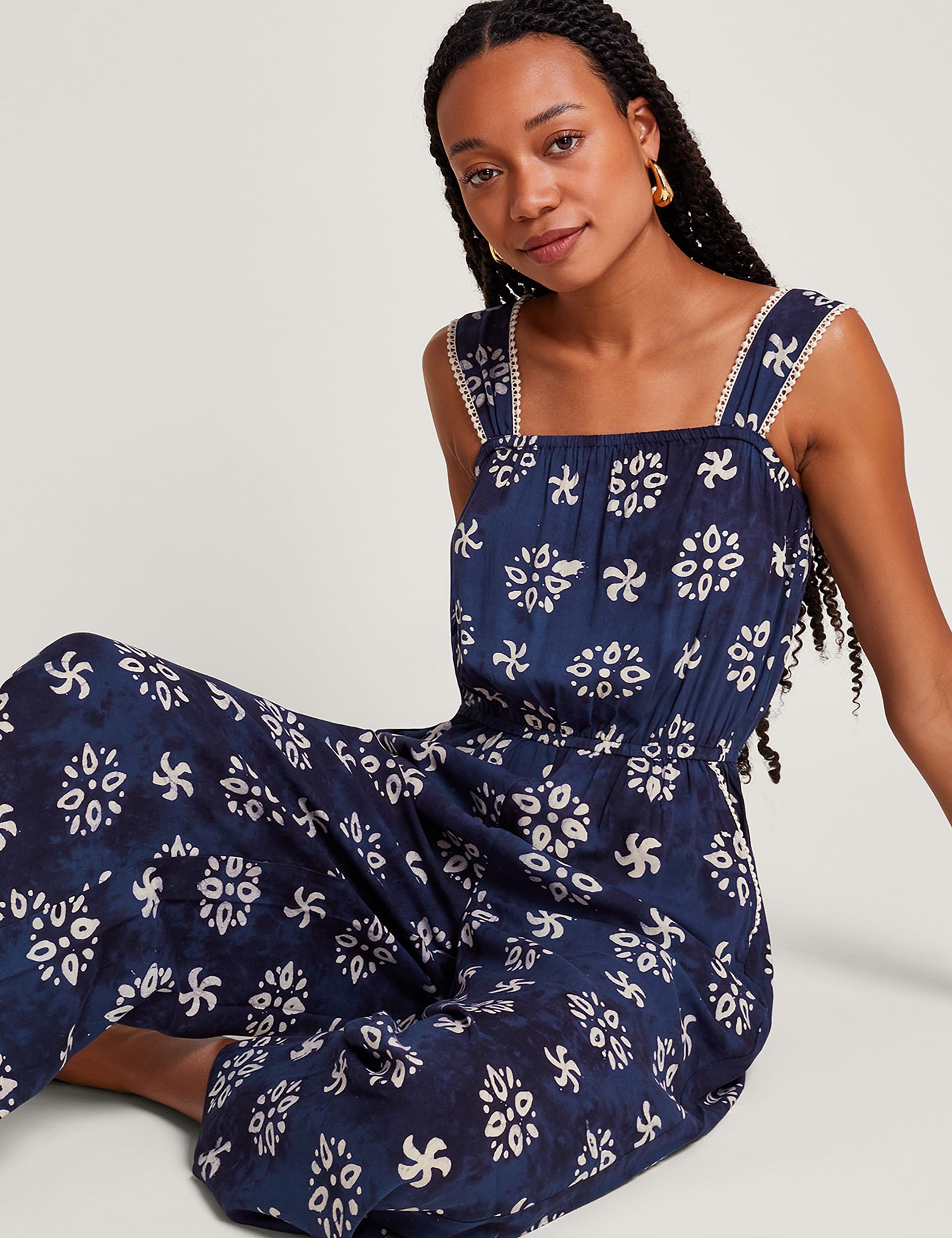 Monsoon Women's Printed Jumpsuit - Navy Mix, Navy Mix