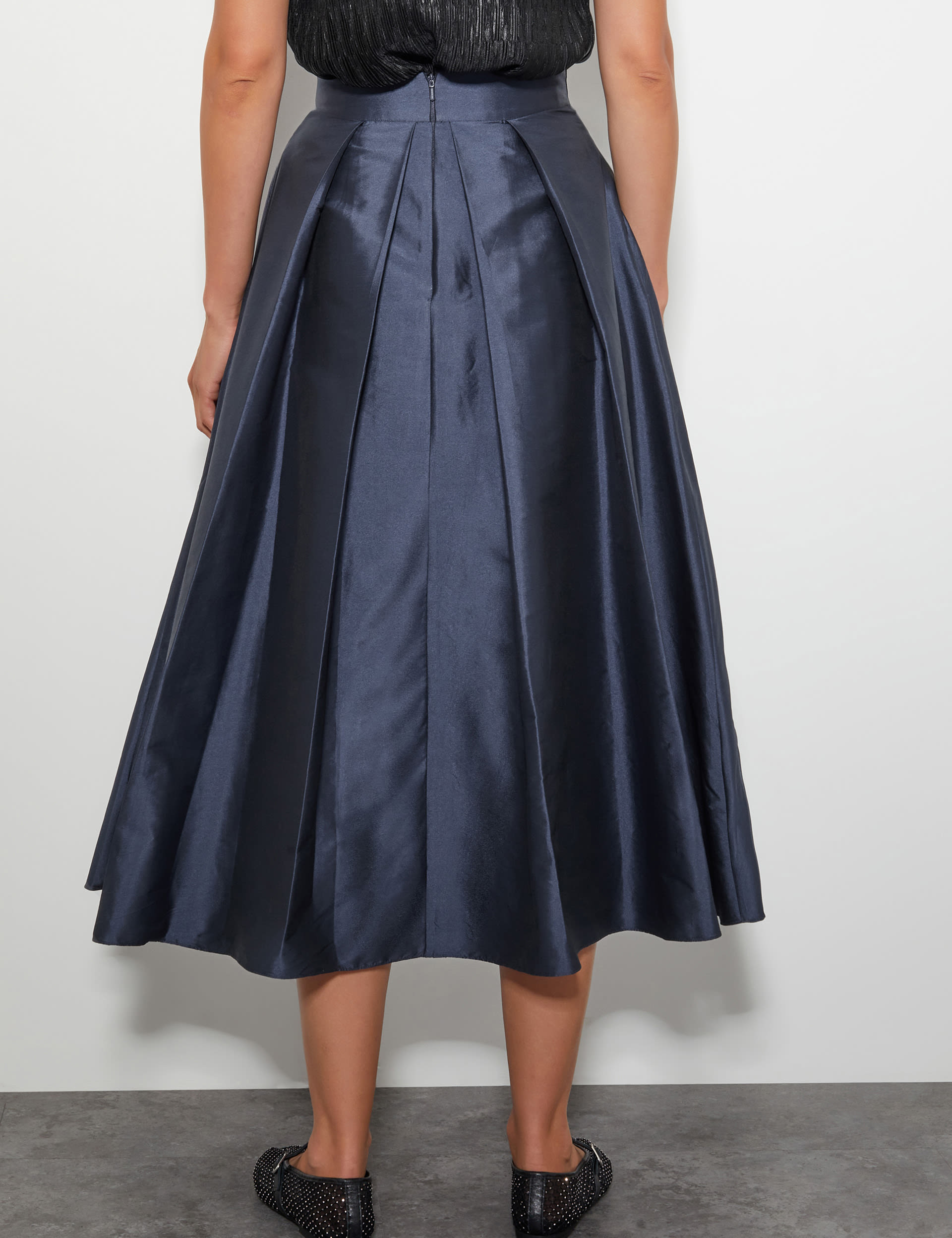 Monsoon Women's Taffeta Pleated Midi A-Line Skirt - 20 - Navy, Navy