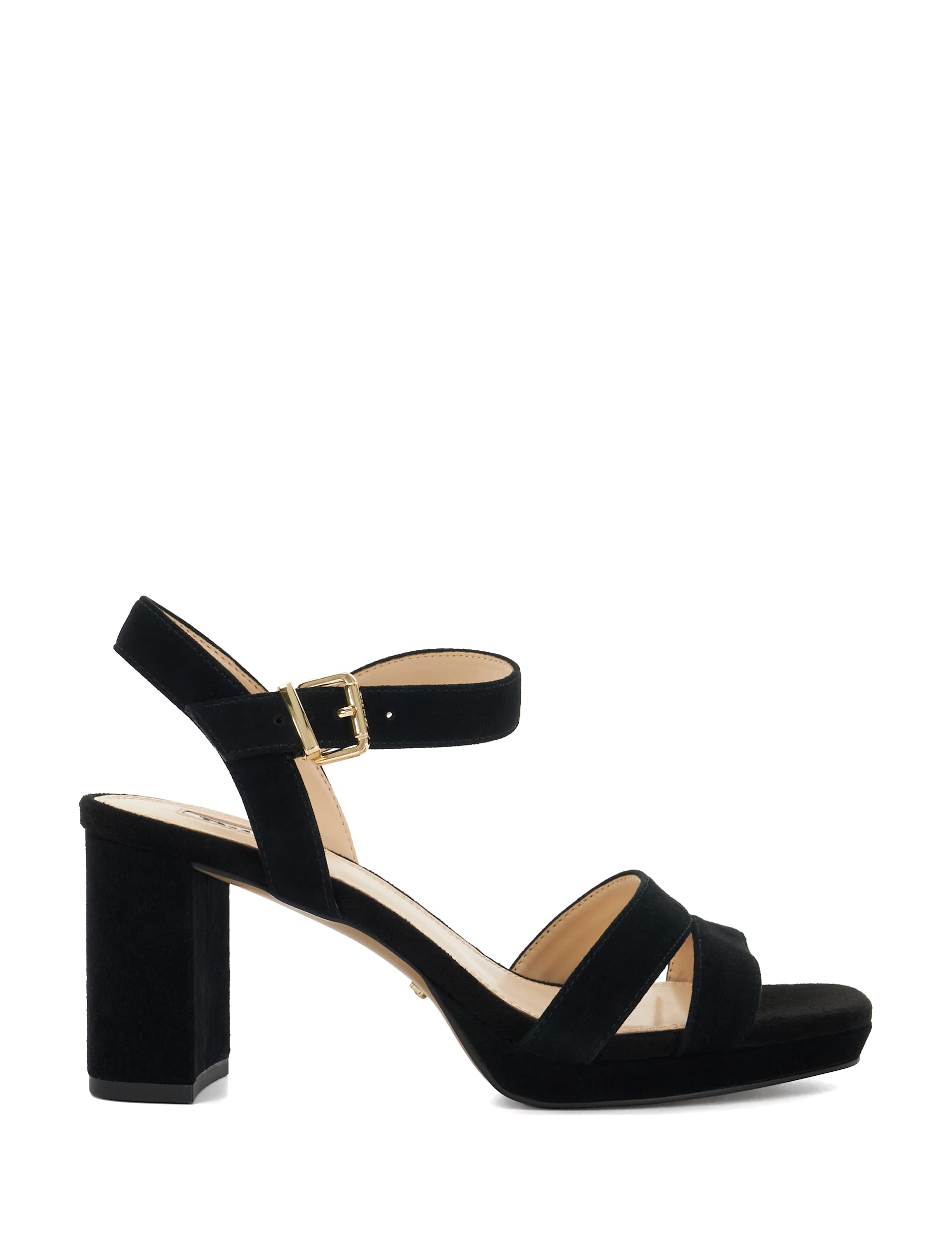 Dune London Women's Leather Ankle Strap Platform Sandals - 6 - Black, Gold,Black,Camel