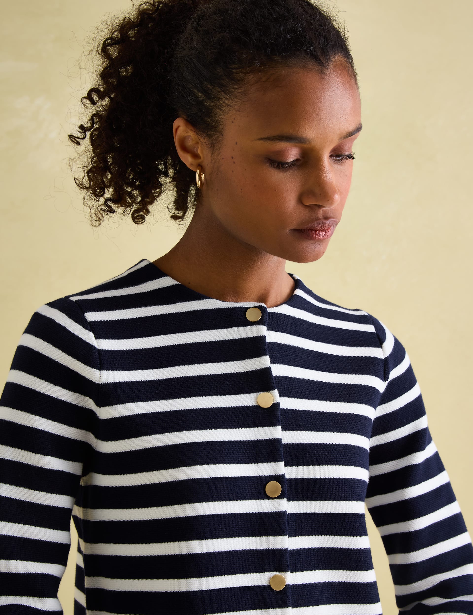 Joules Women's Pure Cotton Striped Button Front Cardigan - 24 - Navy Mix, Navy Mix