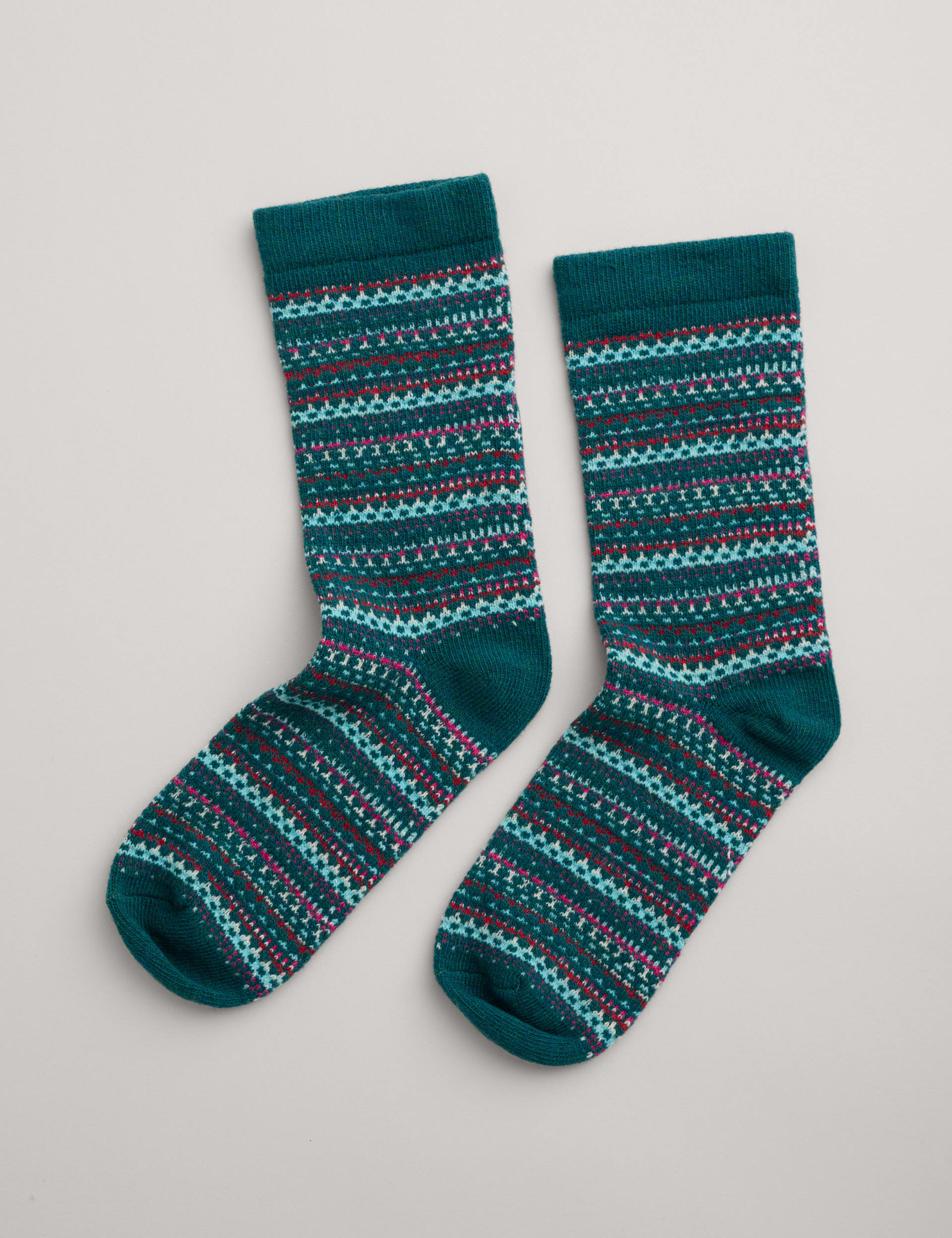 Seasalt Cornwall Women's Fair Isle Socks with Cotton and Wool - Teal Mix, Teal Mix