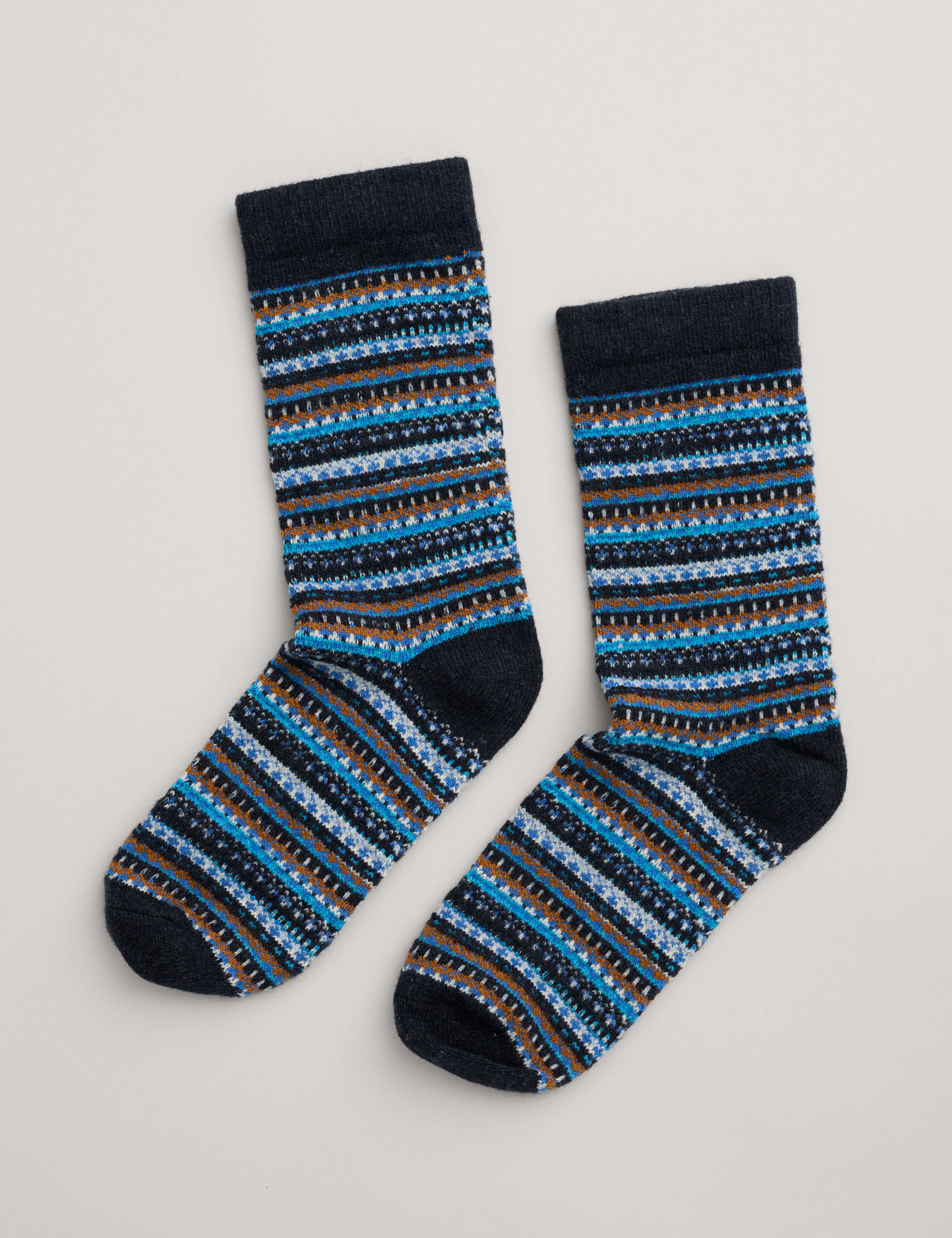 Seasalt Cornwall Women's Fair Isle Socks with Cotton and Wool - Blue Mix, Blue Mix