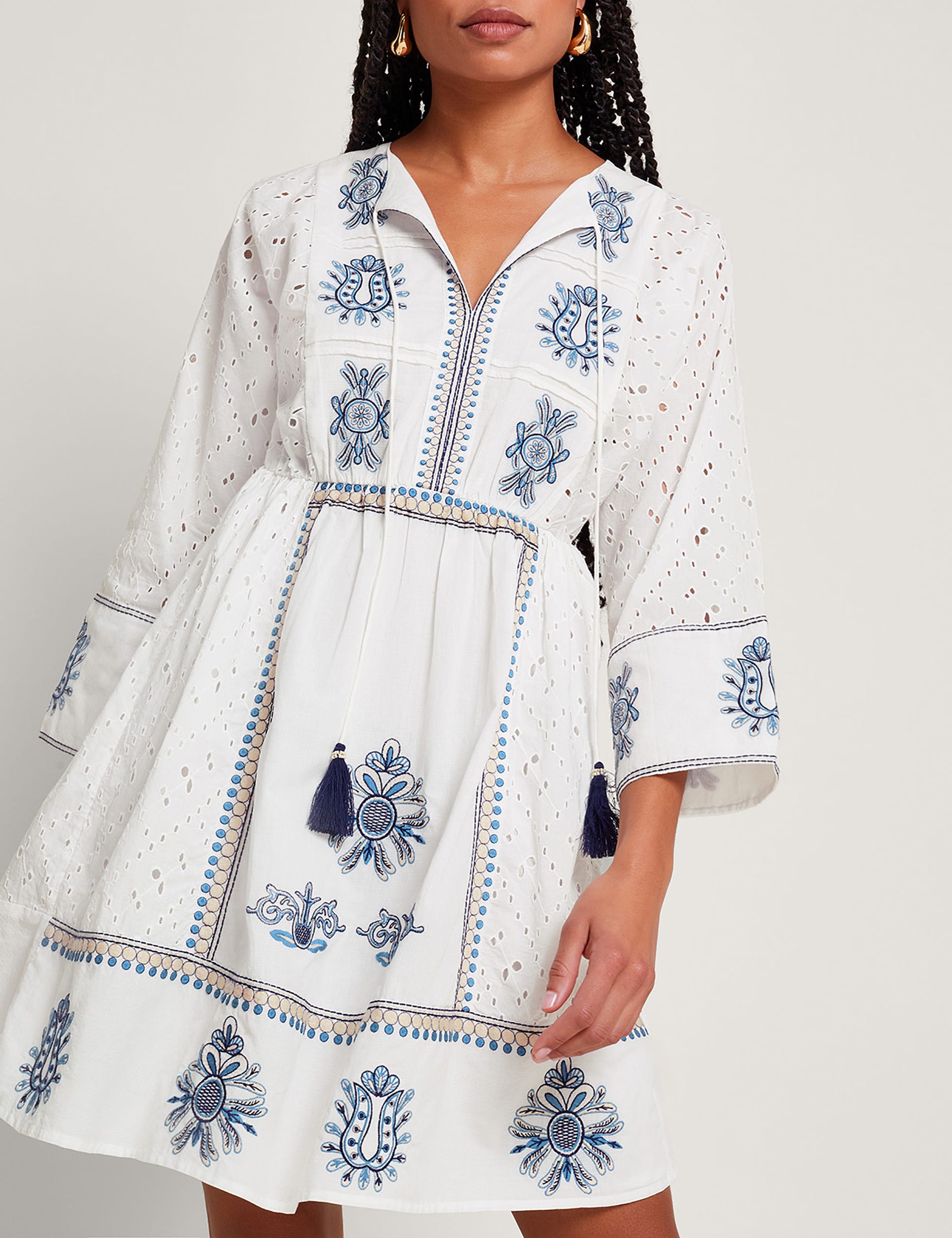 Monsoon Women's Pure Cotton Embroidered Kaftan Dress - XL - Ivory Mix, Ivory Mix