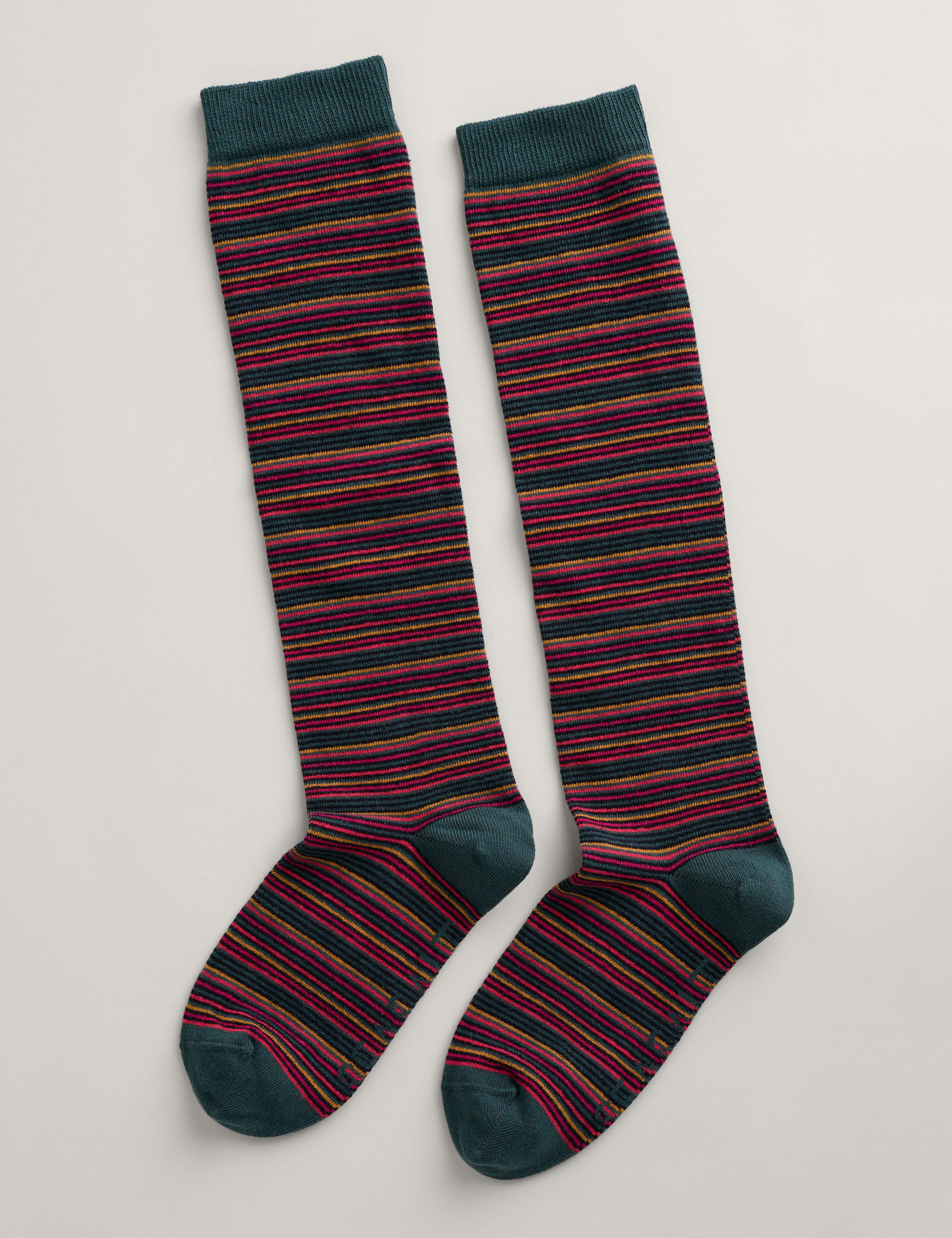 Seasalt Cornwall Women's Cotton Rich Striped Knee High Socks - Teal Mix, Teal Mix