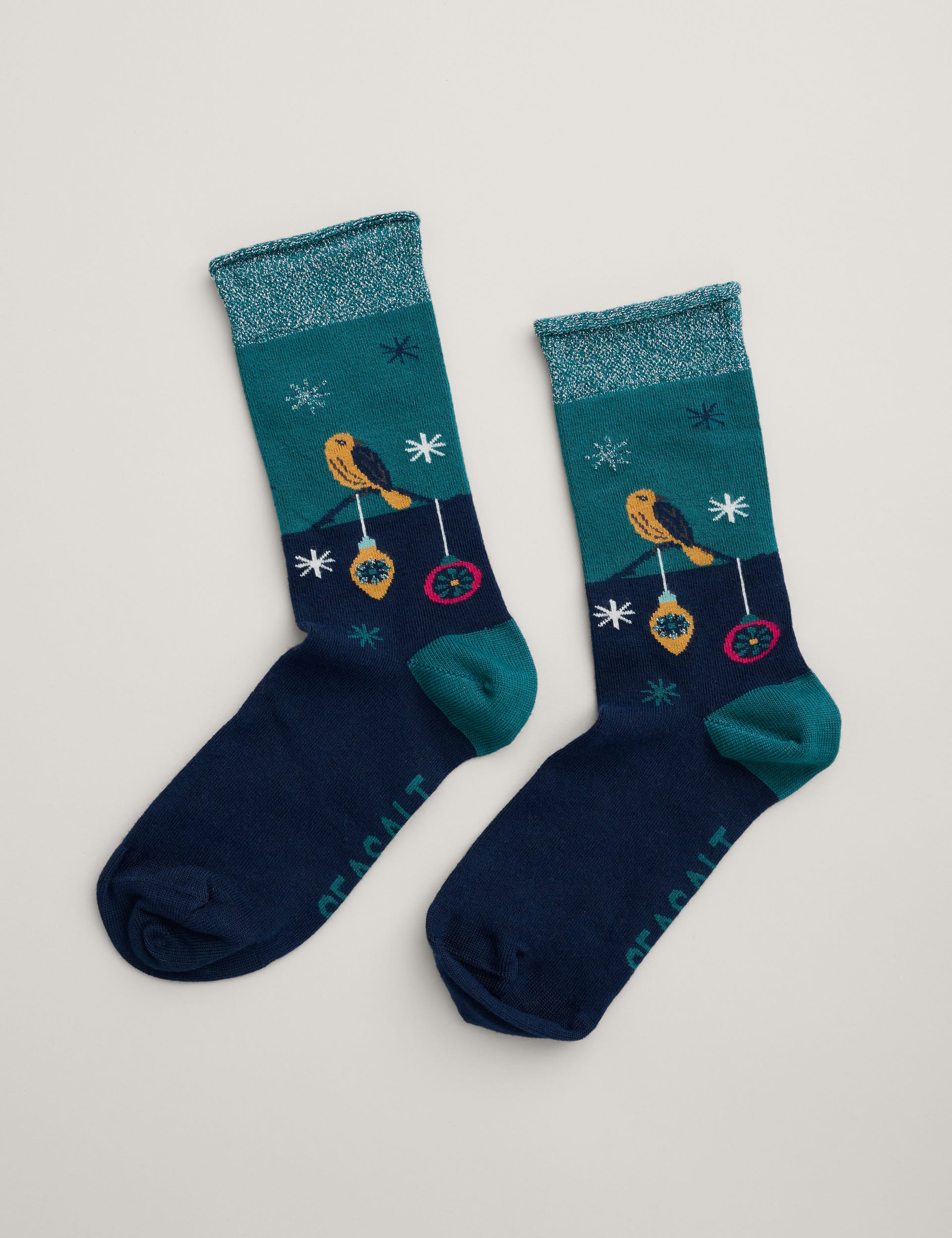 Seasalt Cornwall Women's Sparkle Robin & Bauble Ankle High Socks - Green Mix, Green Mix