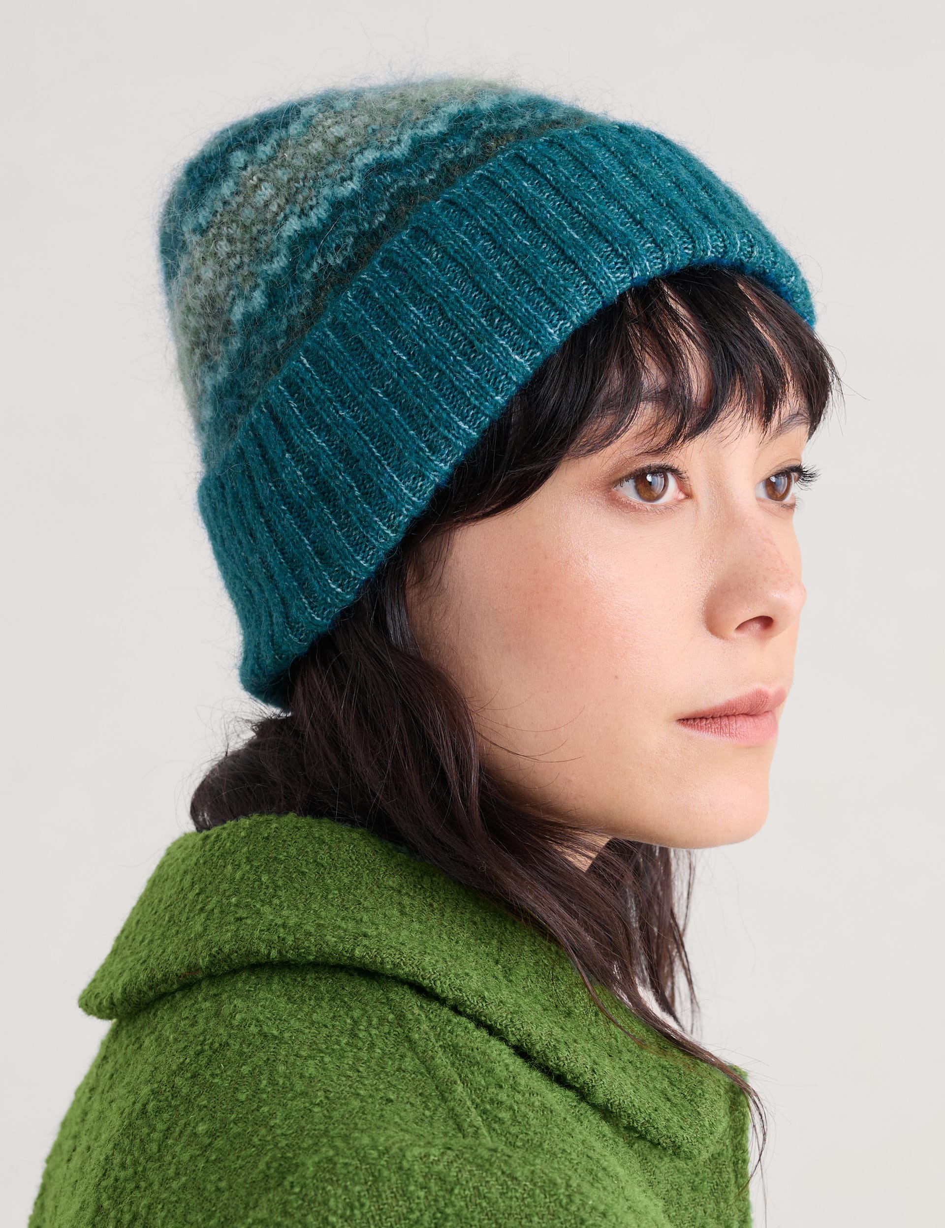 Seasalt Cornwall Women's Mohair Blend Knitted Striped Beanie - Teal Mix, Teal Mix