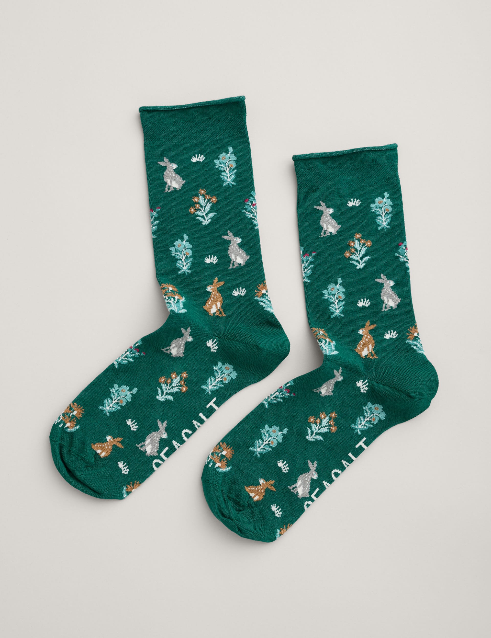 Seasalt Cornwall Women's Flower and Bunny Ankle High Socks - Green Mix, Green Mix