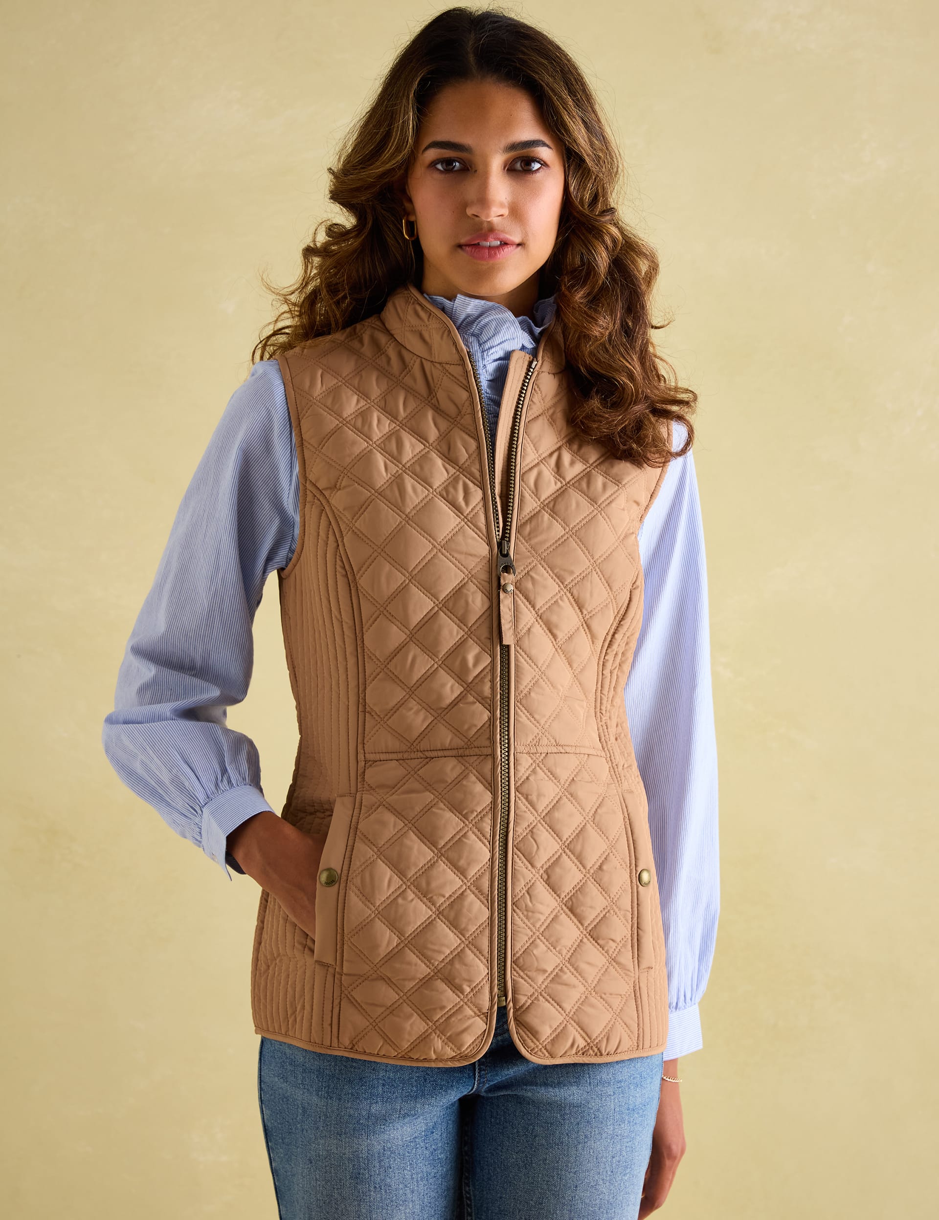 Joules Women's Quilted Collared Gilet - 10 - Beige, Beige