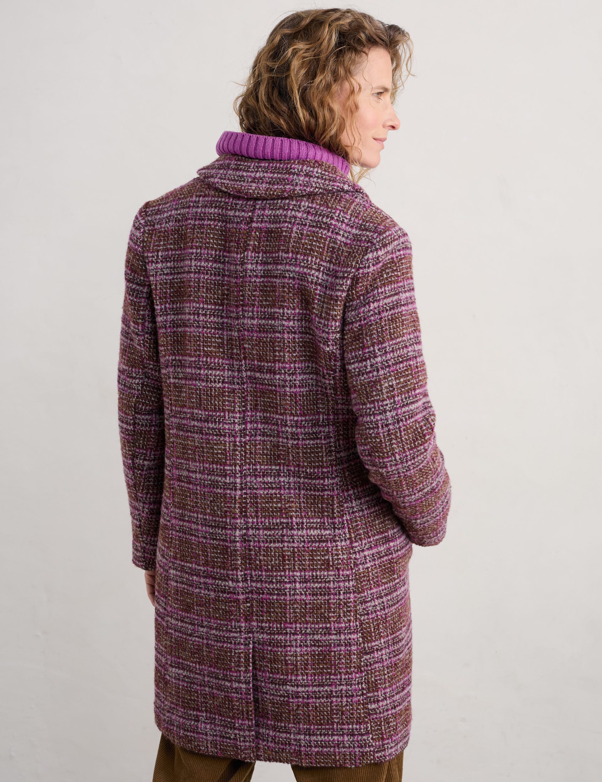 Seasalt Cornwall Women's Wool Blend Checked Single Breasted Coat - 8REG - Brown Mix, Brown Mix