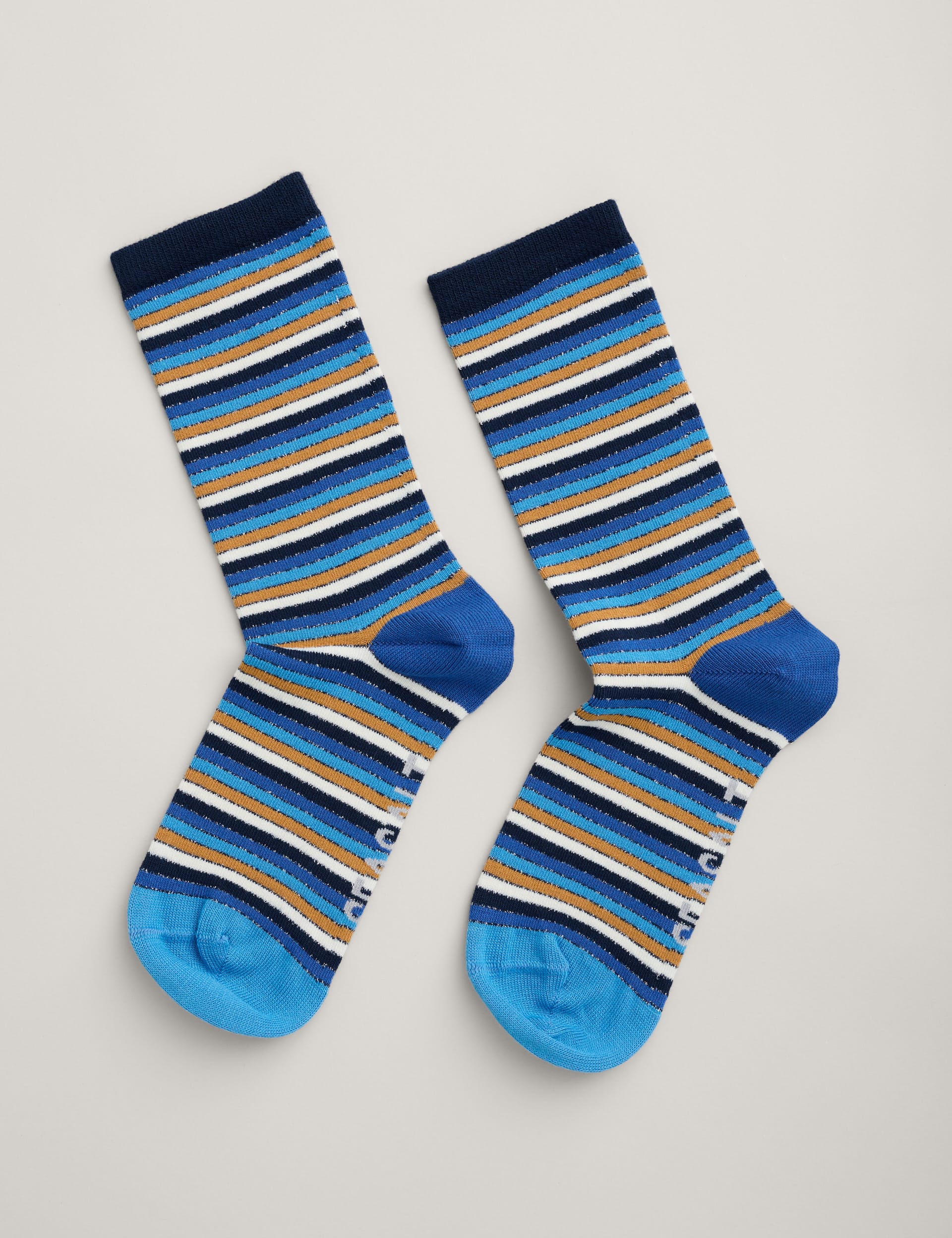 Seasalt Cornwall Women's Striped Sparkle Ankle High Socks - Blue Mix, Blue Mix