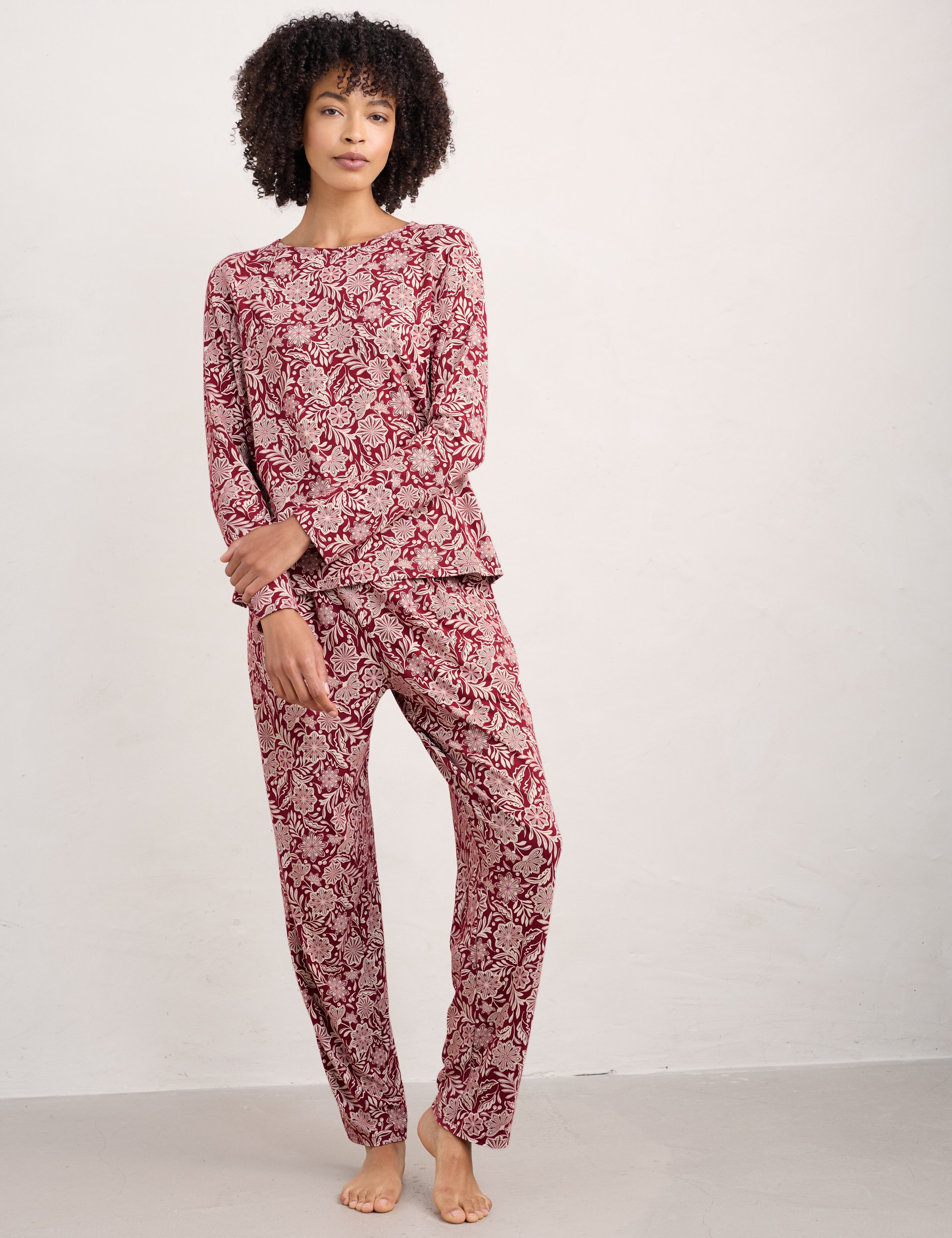 Seasalt Cornwall Women's Cotton Rich Floral Print Pyjamas - 8 - Red Mix, Red Mix