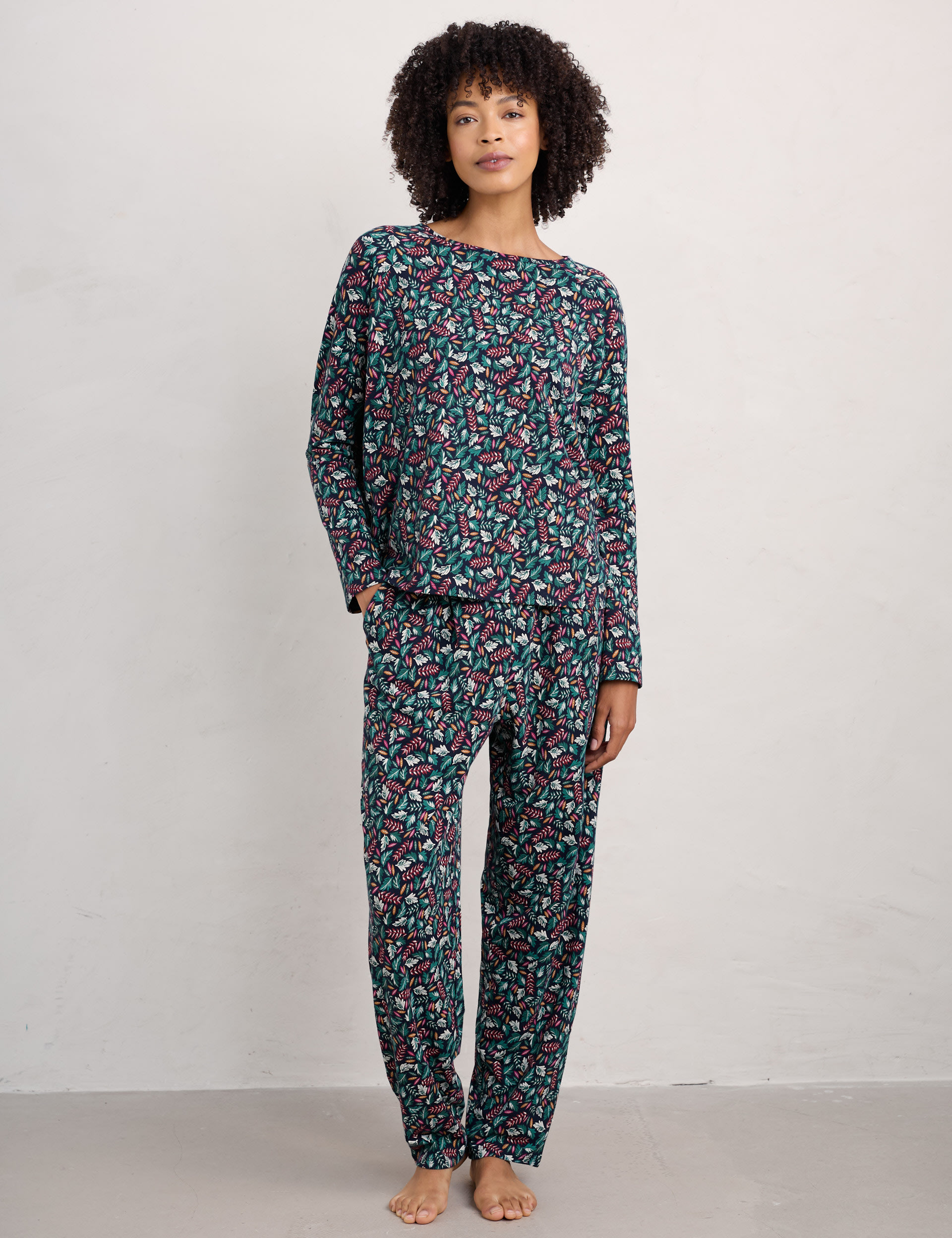 Seasalt Cornwall Women's Cotton Rich Leaf Print Pyjama Set - 20 - Multi, Multi