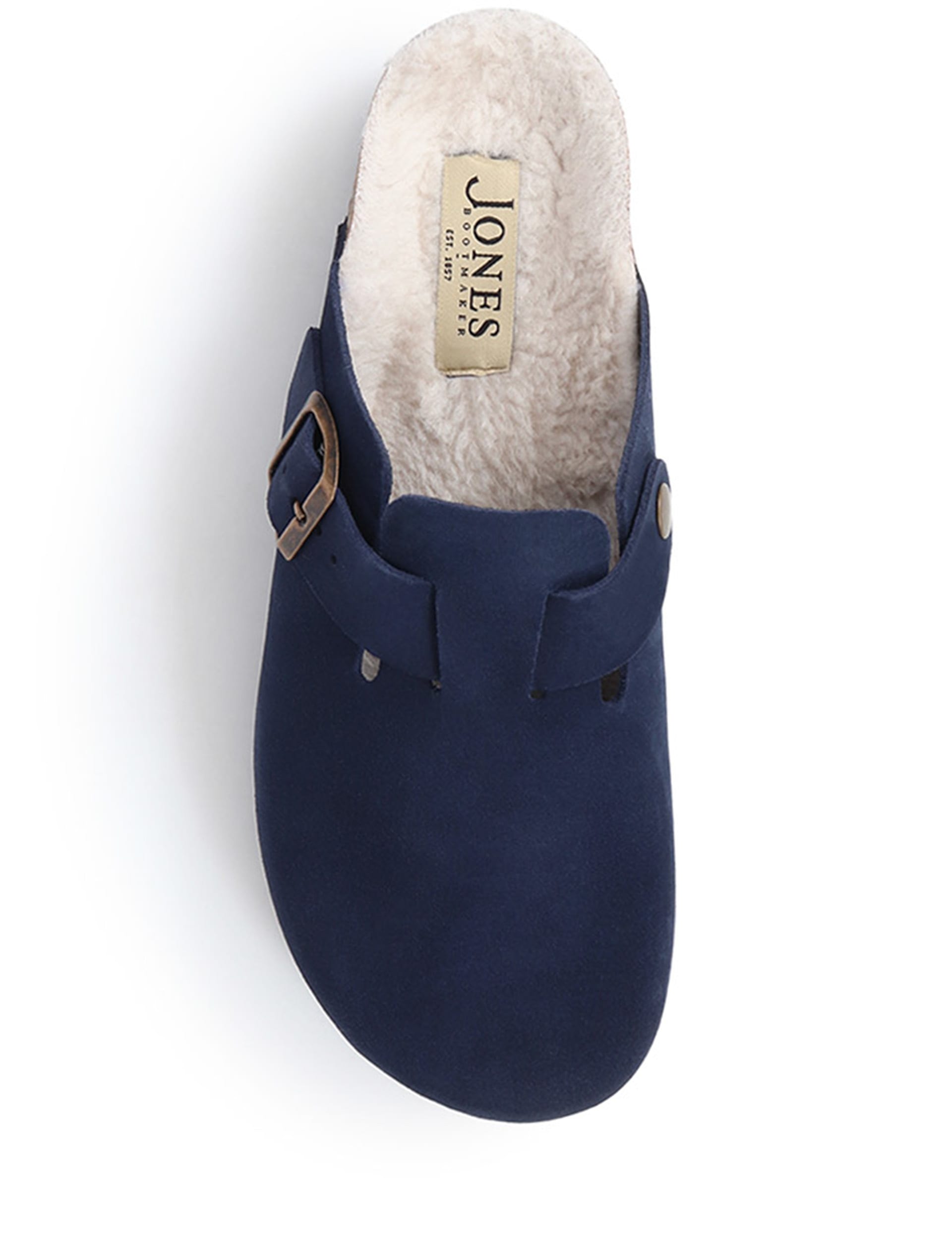 Jones Bootmaker Women's Leather Faux Fur Lined Mule Slippers - 6 - Navy, Light Brown,Navy