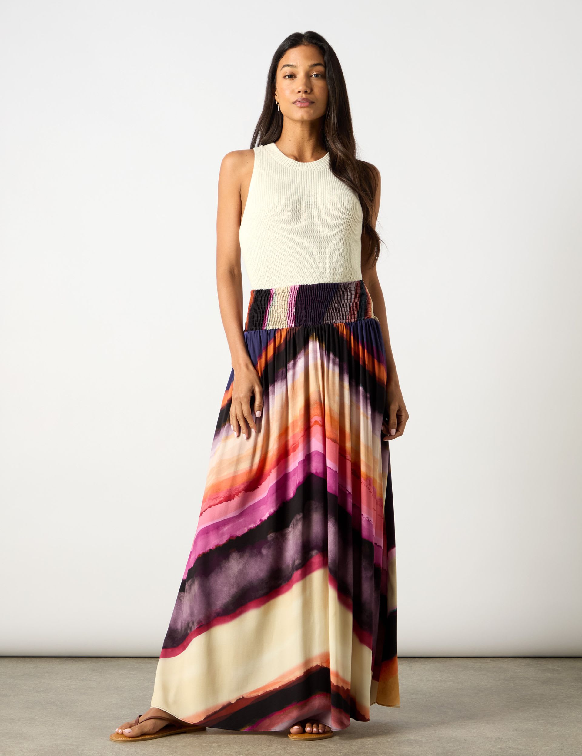 Ro&Zo Women's Chevron Printed Maxi A-Line Skirt - 12REG - Multi, Multi