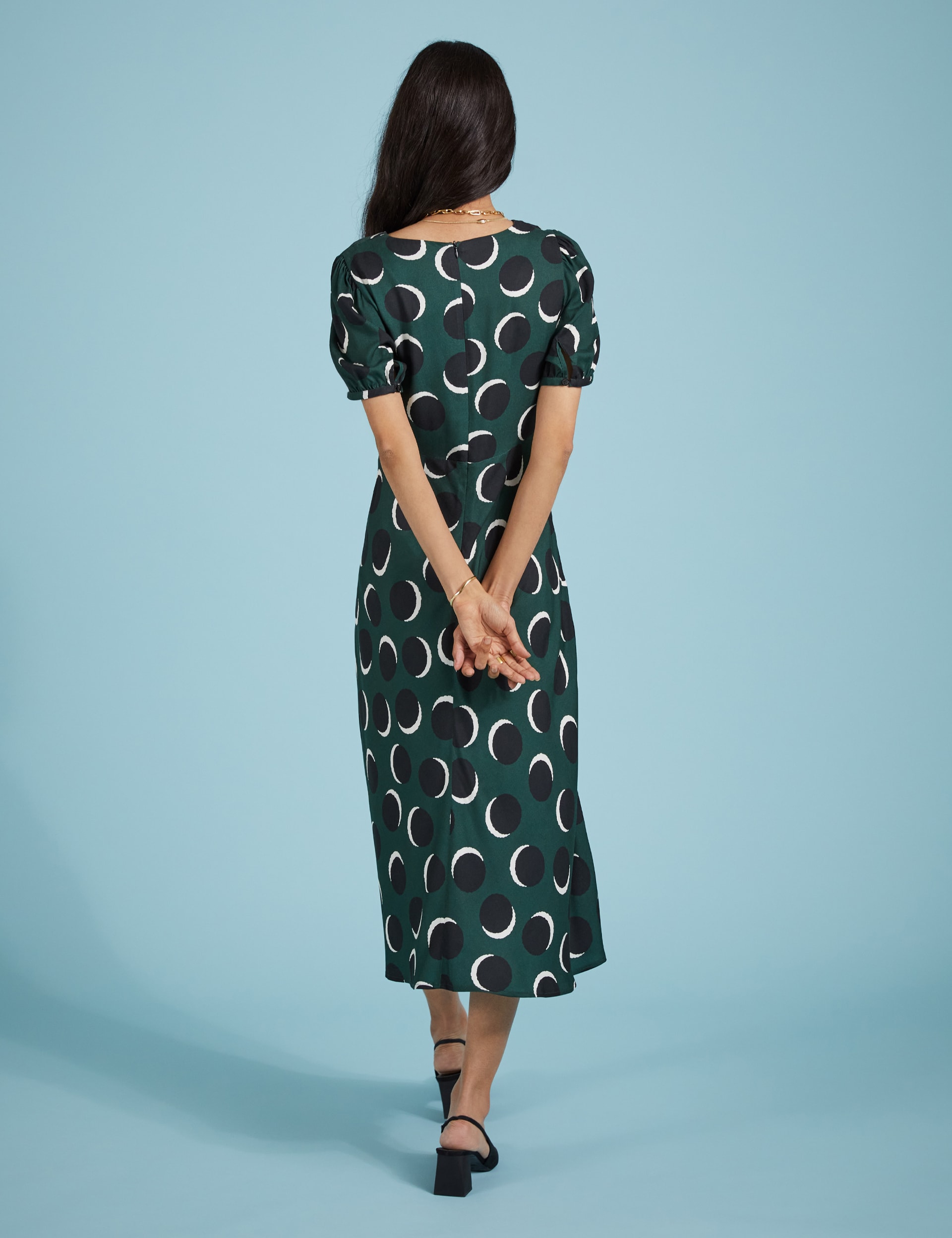 Baukjen Women's Printed V-Neck Midi Tea Dress - 12 - Green Mix, Green Mix