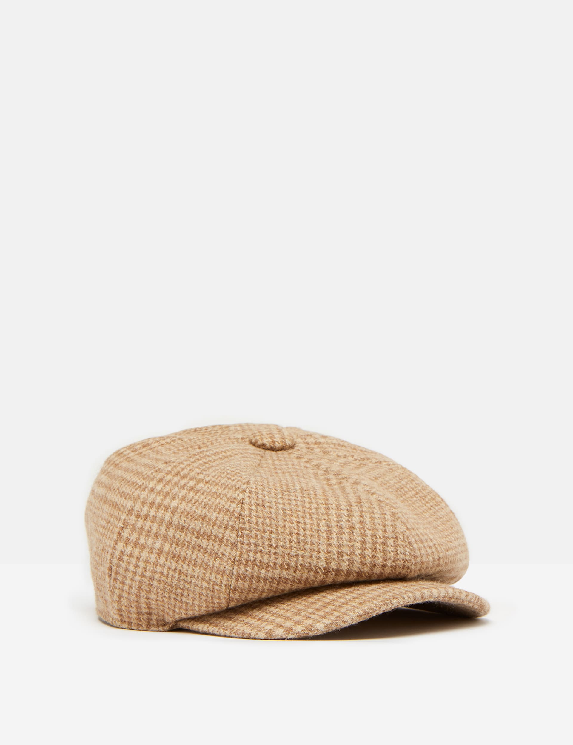 Joules Wool Rich Checked Baker Boy Hat - M - Brown Mix, Brown Mix,Brown