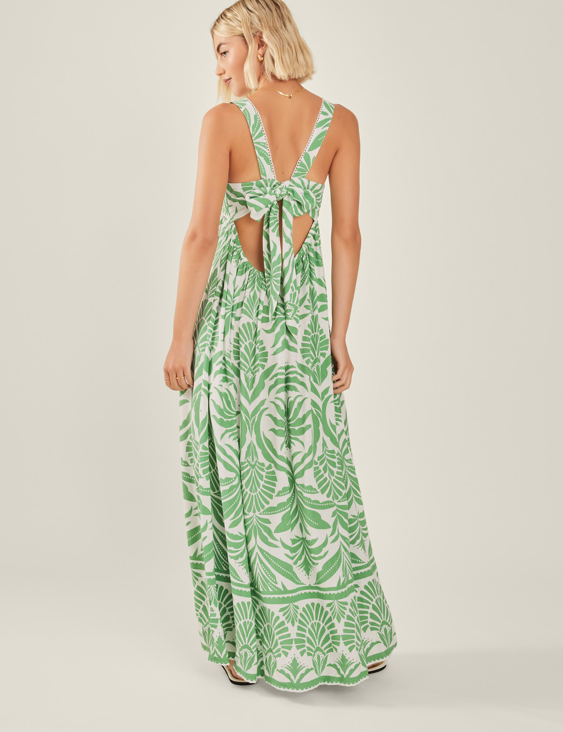 Accessorize Women's Printed Cut Out Detail Maxi Beach Dress - Green Mix, Green Mix