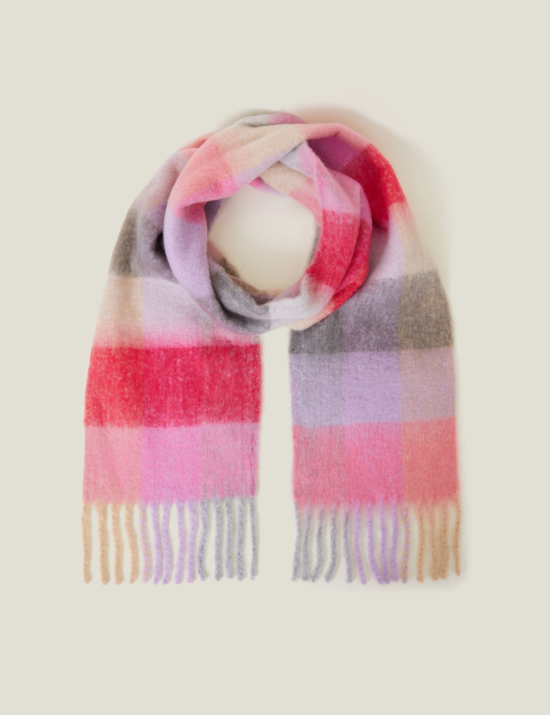 Accessorize Women's Colour Block Fringed Scarf - Pink Mix, Pink Mix