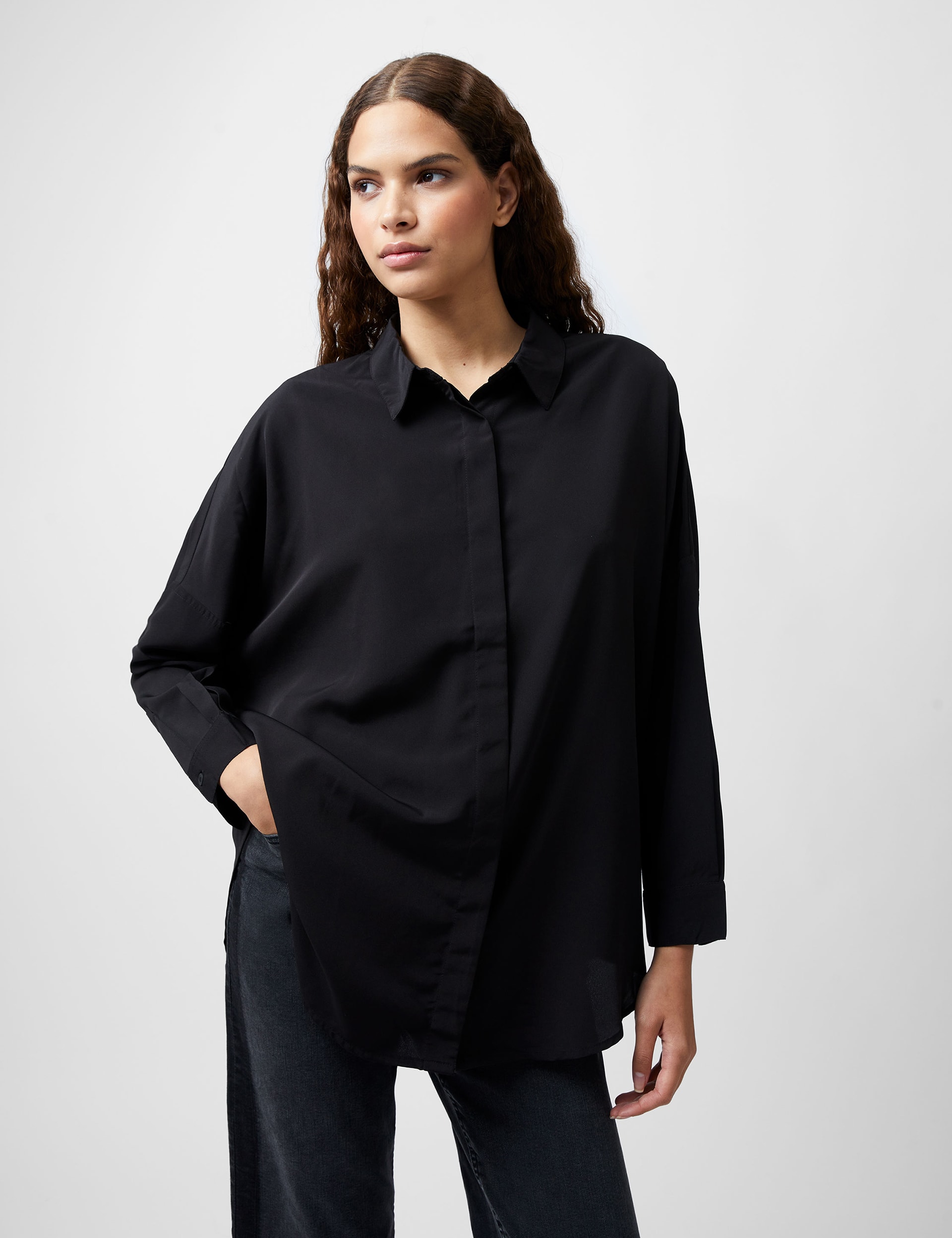 French Connection Women's Crepe Shirt - XS - Black, White,Black