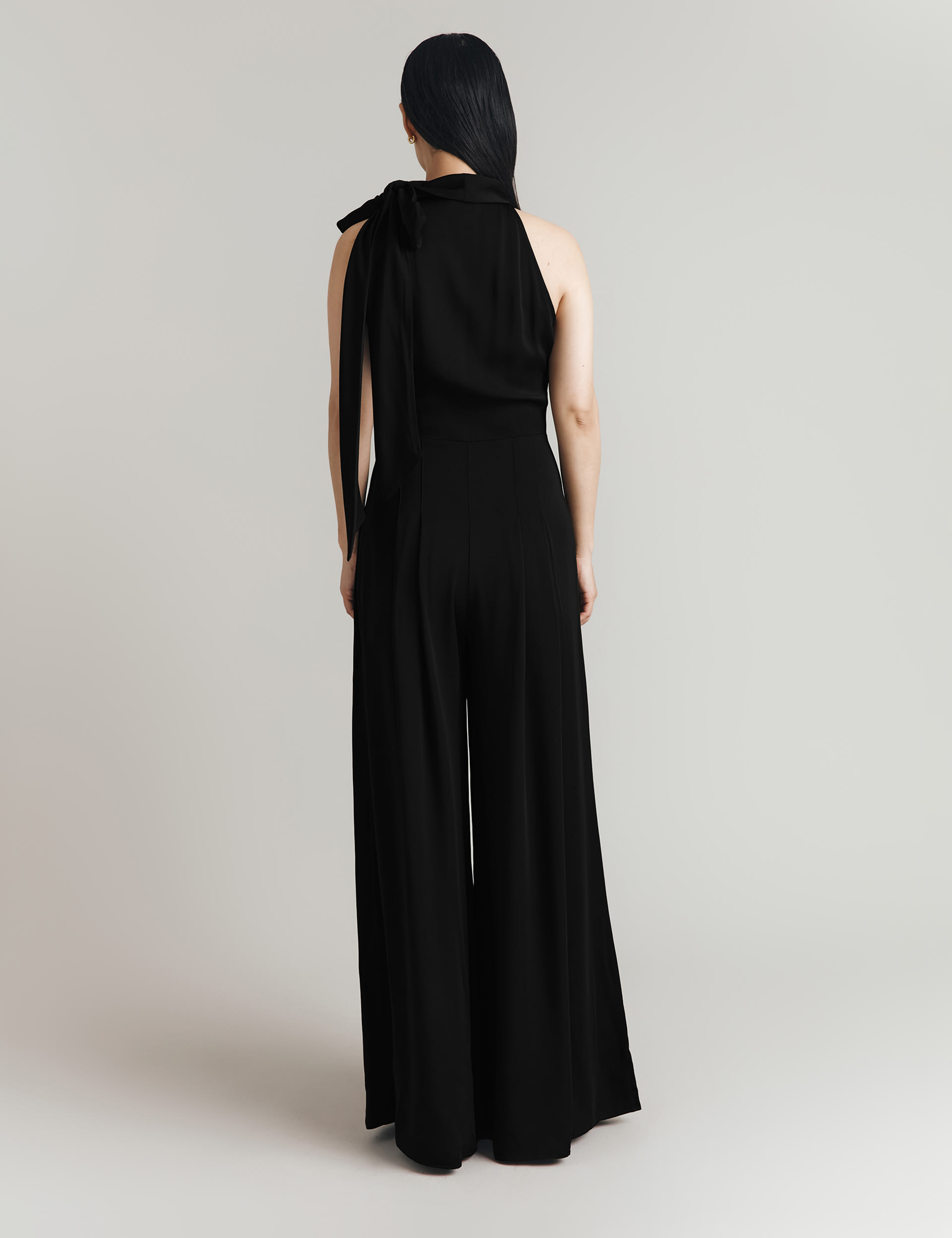 Ghost Women's Crepe Tie Neck Wide Leg Jumpsuit - Black, Black