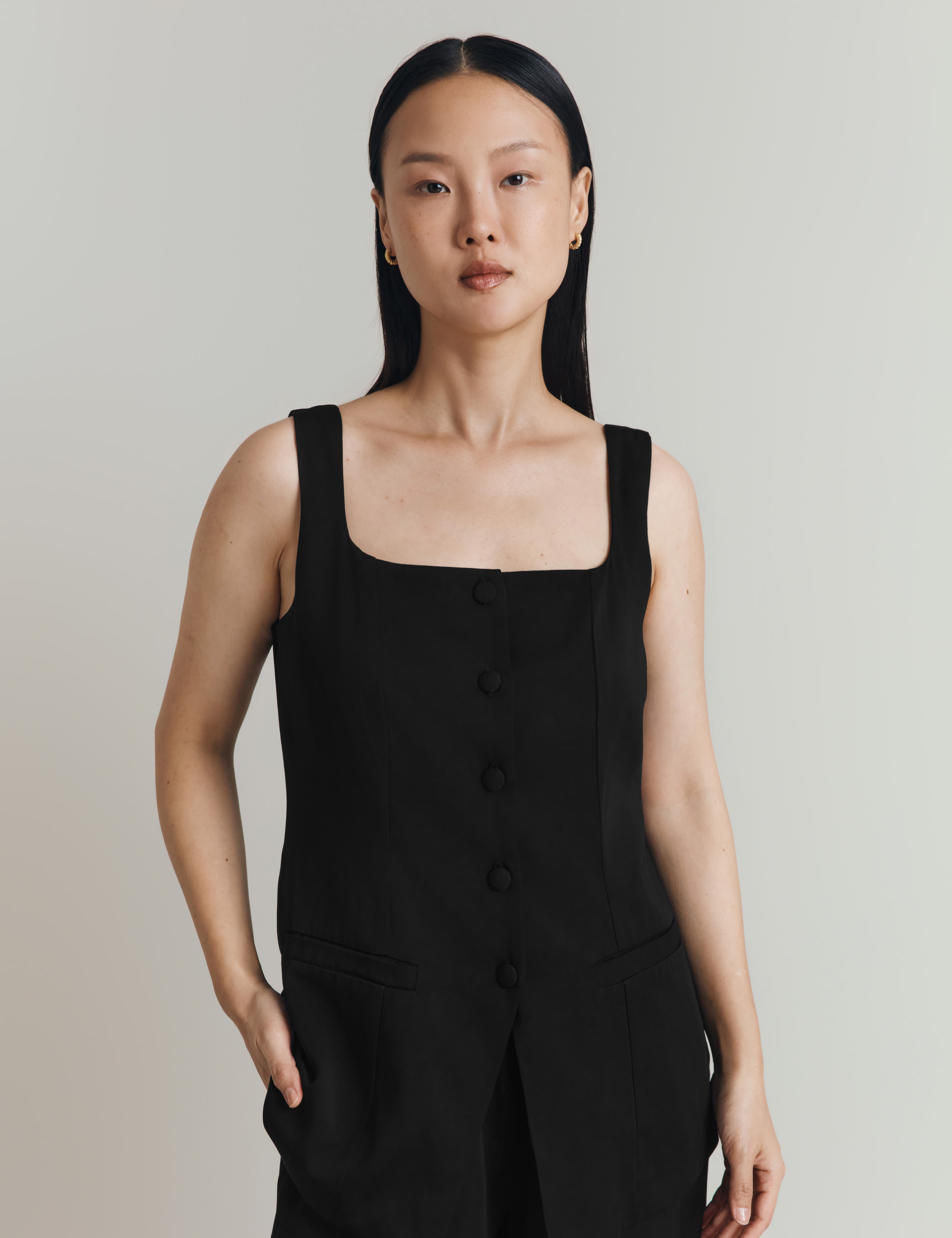 Ghost Women's Strappy Square Neck Button Through Waistcoat - L - Black, Black