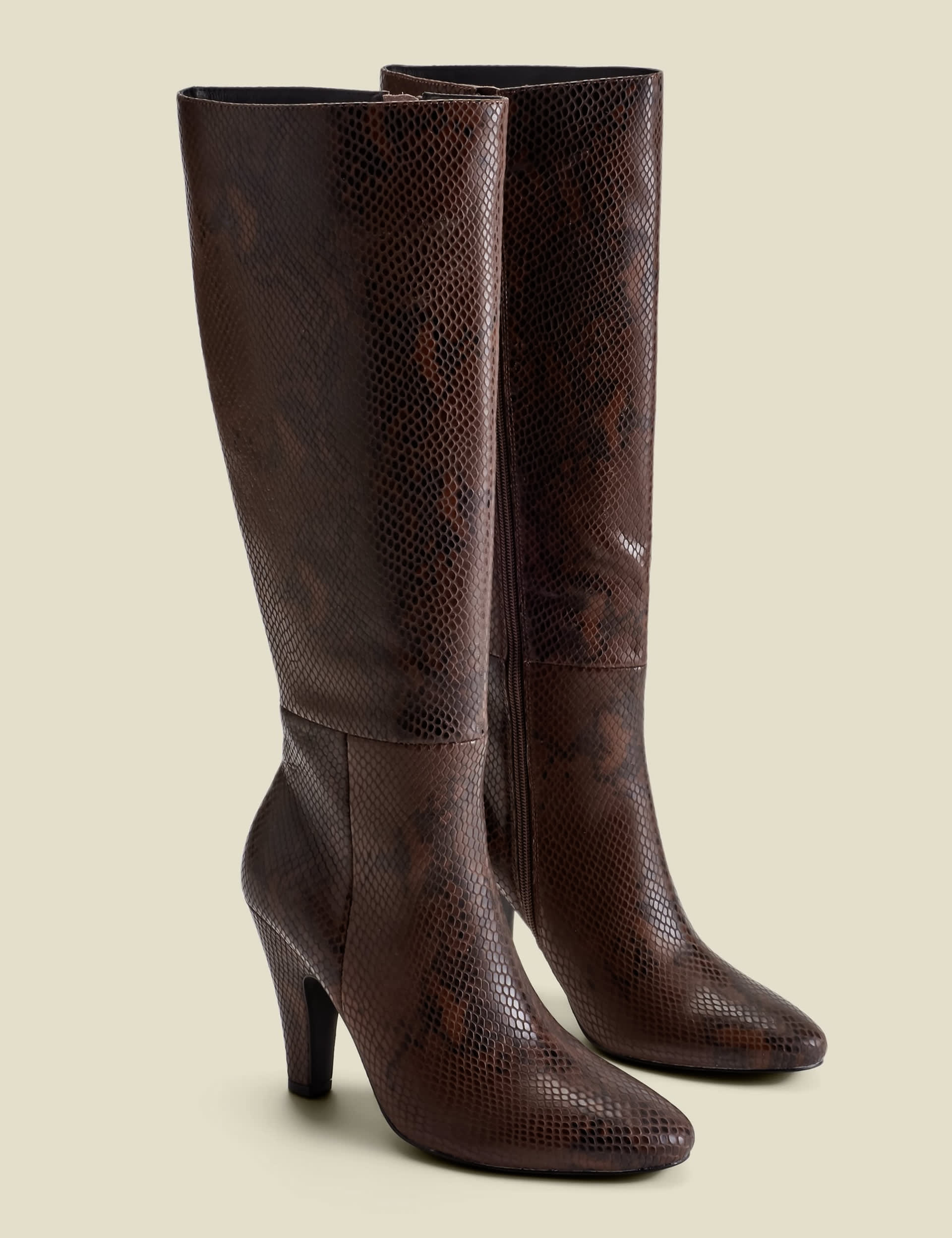 Sosandar Women's Leather Snake Print Knee High Boots - 5 - Brown Mix, Brown Mix