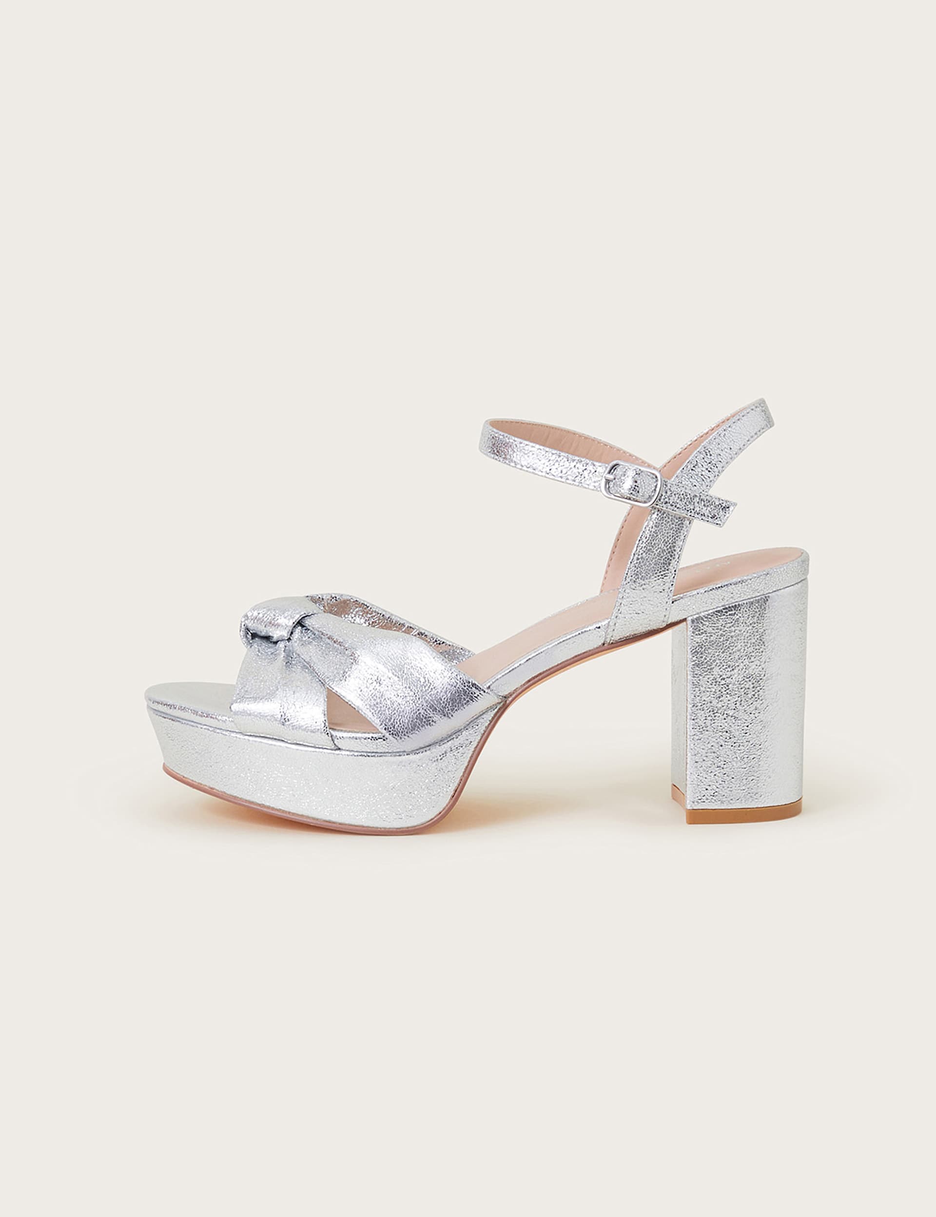 Monsoon Women's Buckle Platform Open Toe Heels - 9 - Silver, Silver