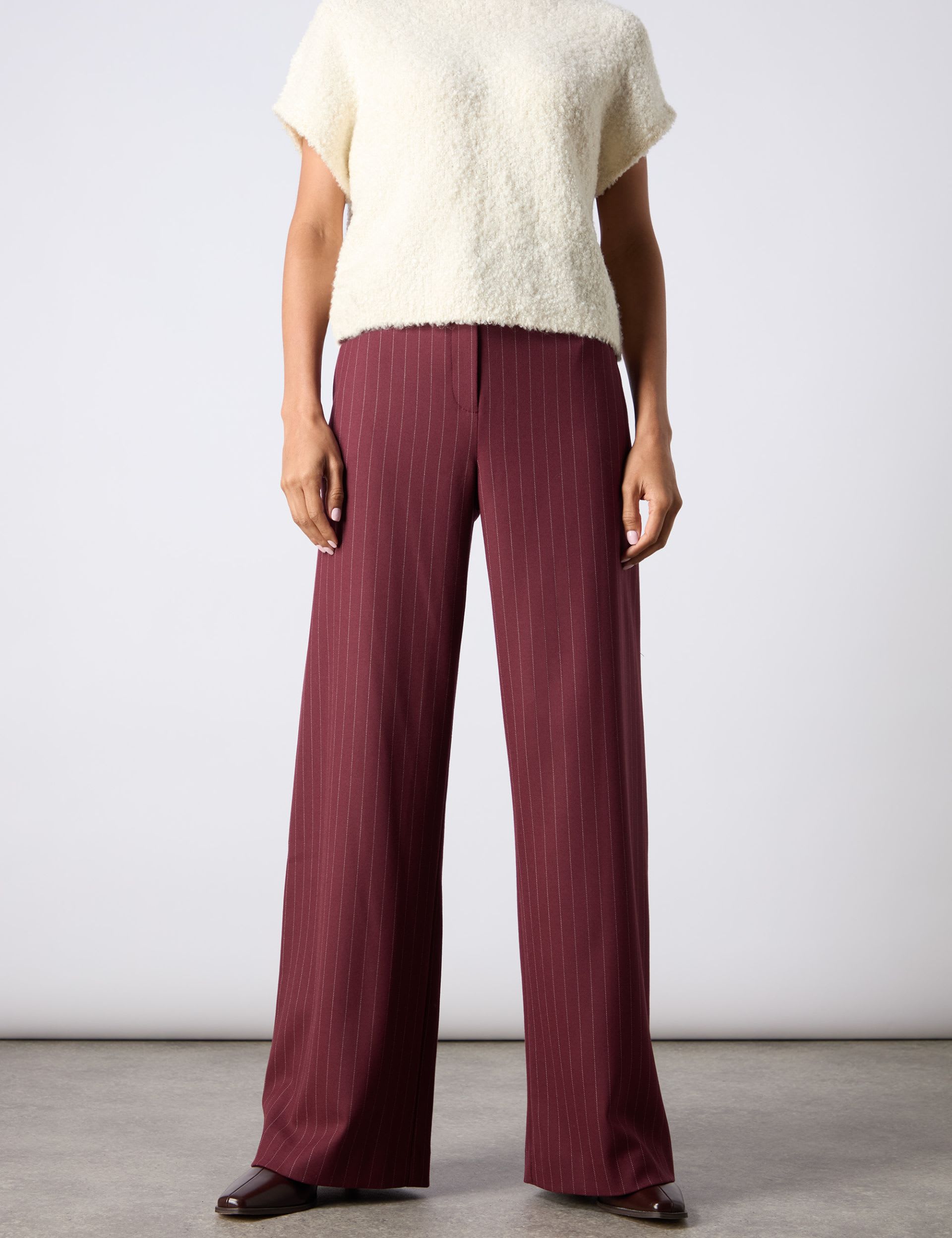 Ro&Zo Women's Pinstripe Wide Leg Trousers - 12REG - Burgundy, Burgundy