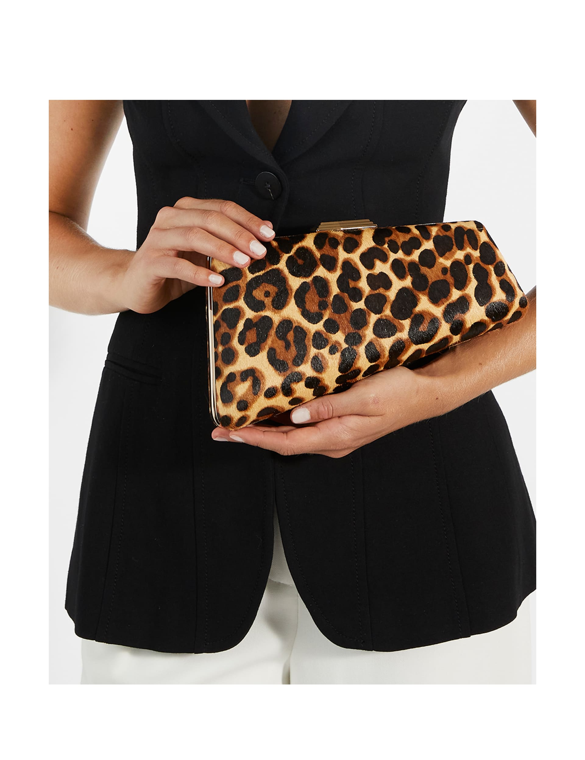 Dune London Women's Leather Animal Print Asymmetric Clutch Bag - Multi, Multi