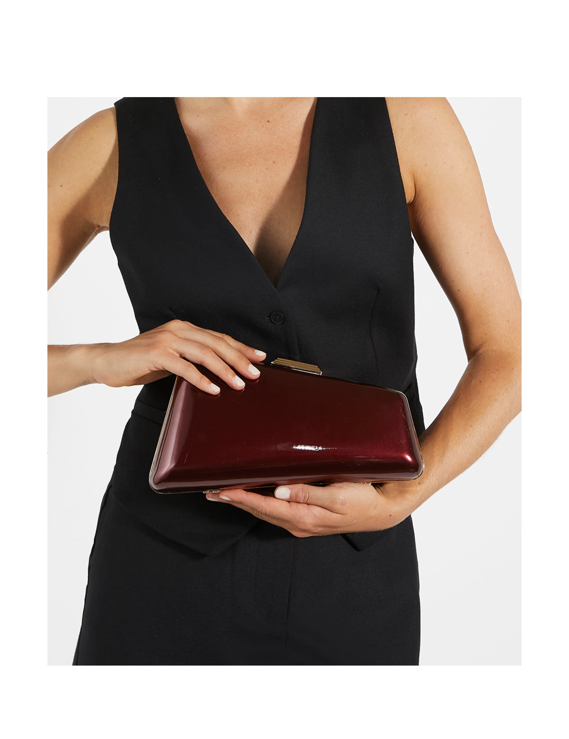 Dune London Women's Patent Finish Asymmetric Clutch Bag - Burgundy, Burgundy