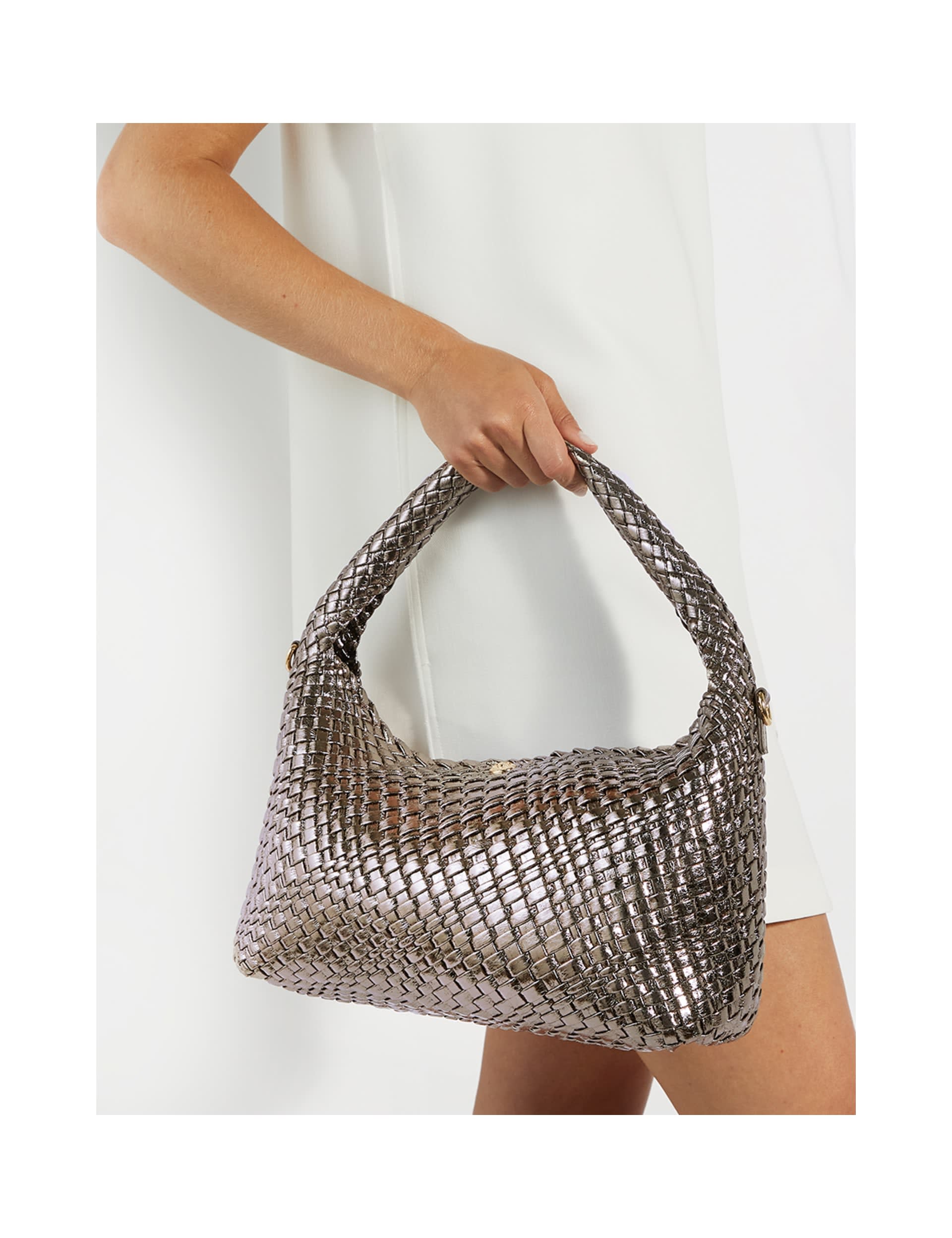 Dune London Women's Metallic Woven Top Handle Shoulder Bag, Metallic