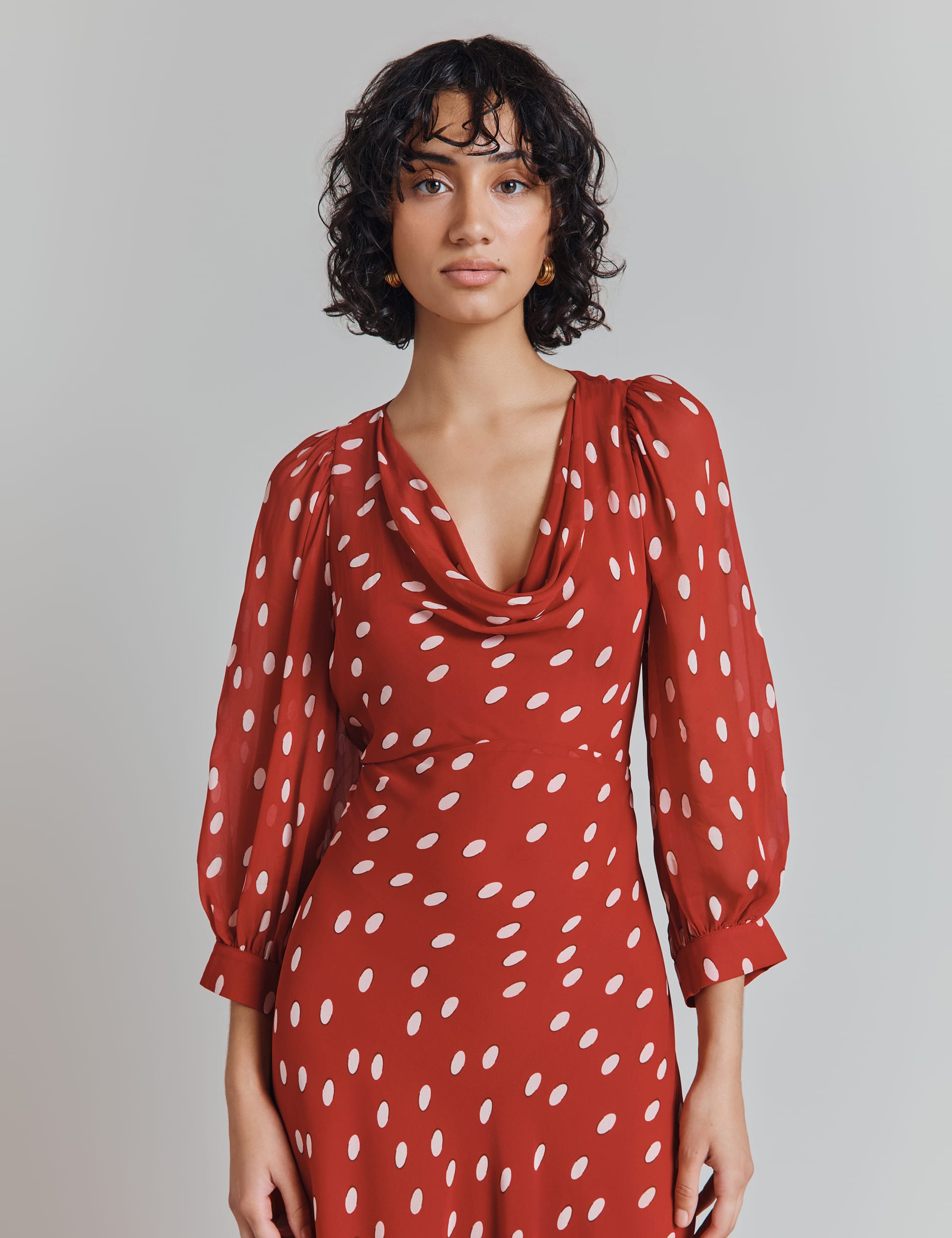 Ghost Women's Polka Dot Cowl Neck Maxi Smock Dress - XS - Red Mix, Red Mix,Black Mix