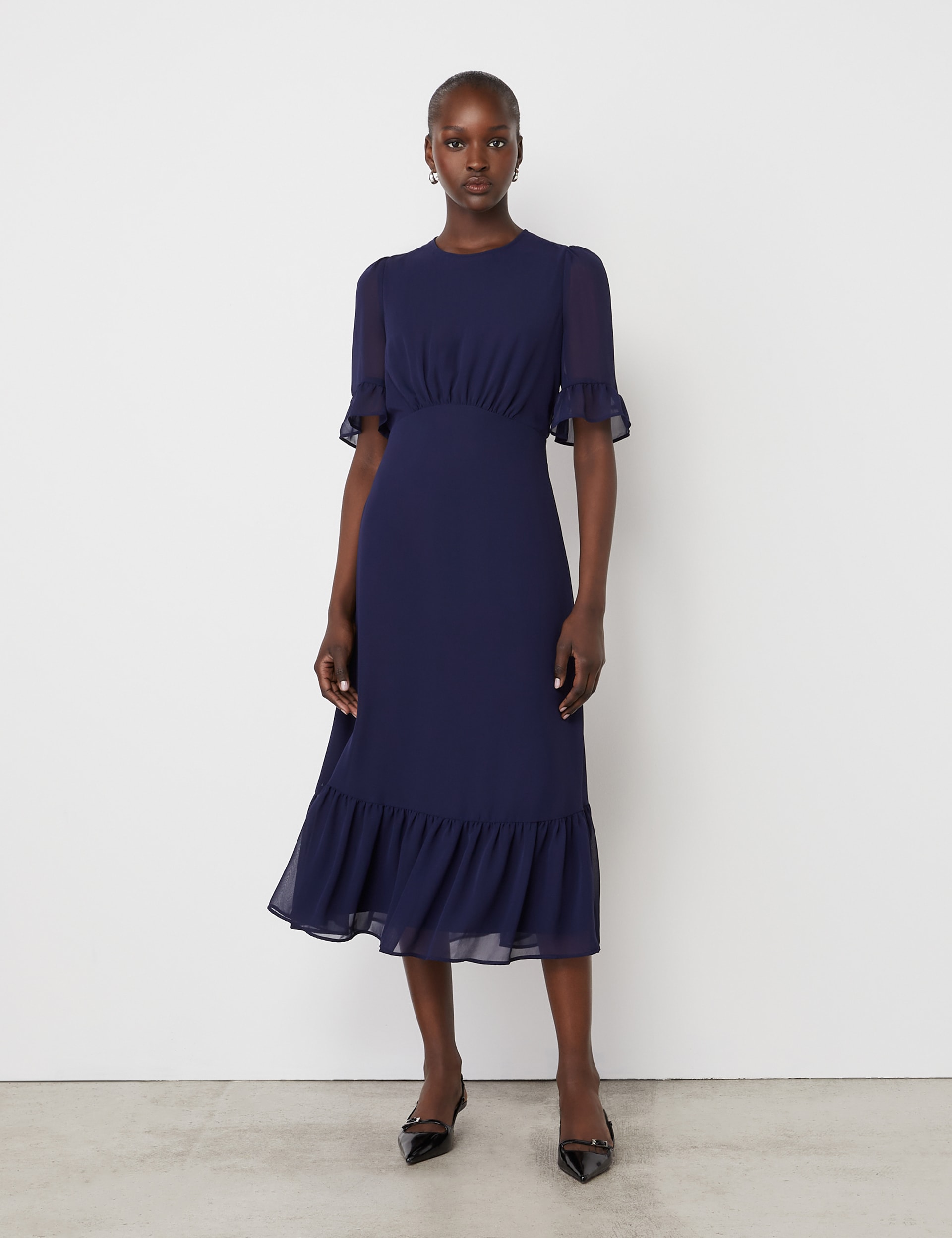 Finery London Women's Chiffon Midi Tiered Dress - 12 - Navy, Navy