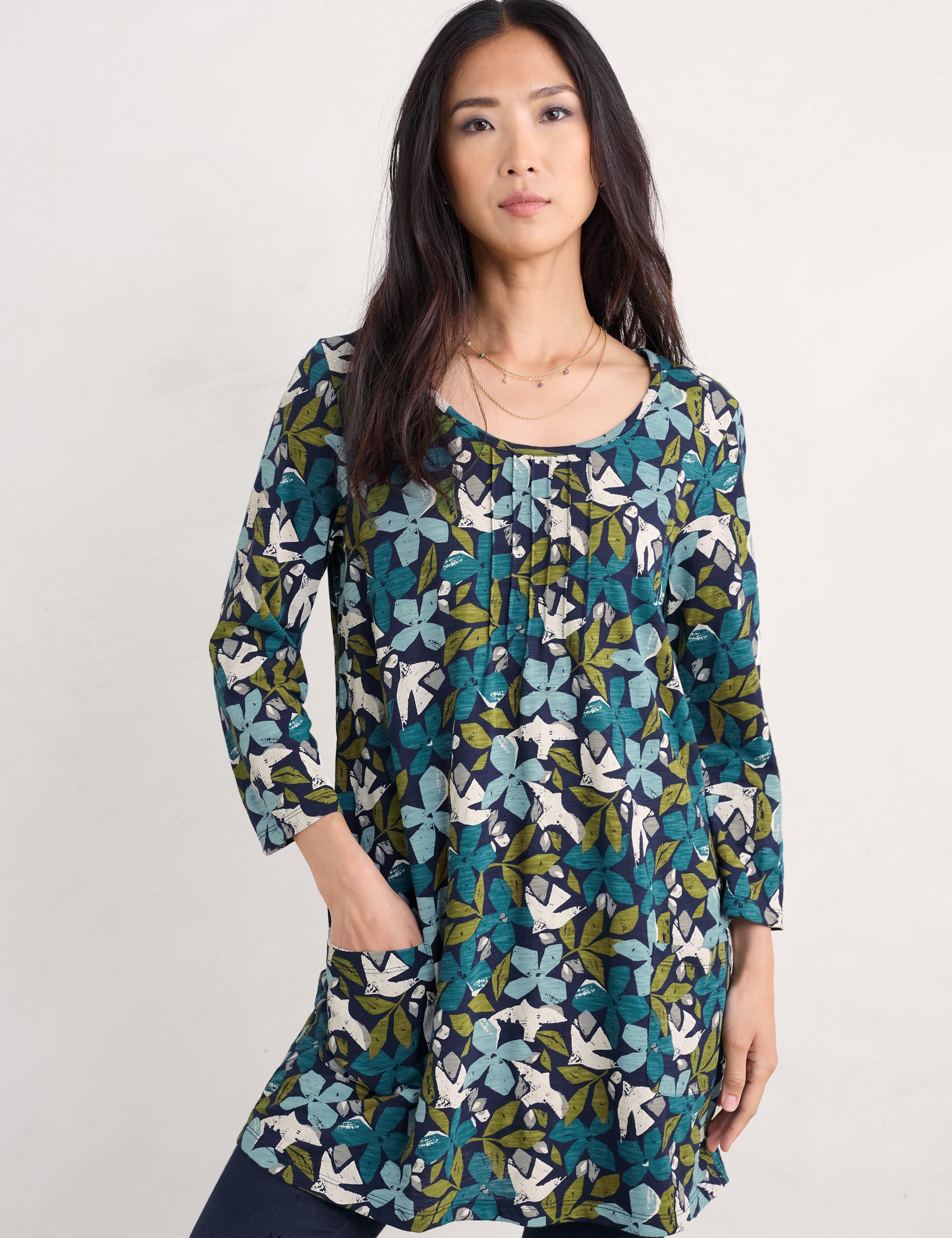 Seasalt Cornwall Women's Pure Cotton Floral Tunic - 16 - Teal Mix, Teal Mix