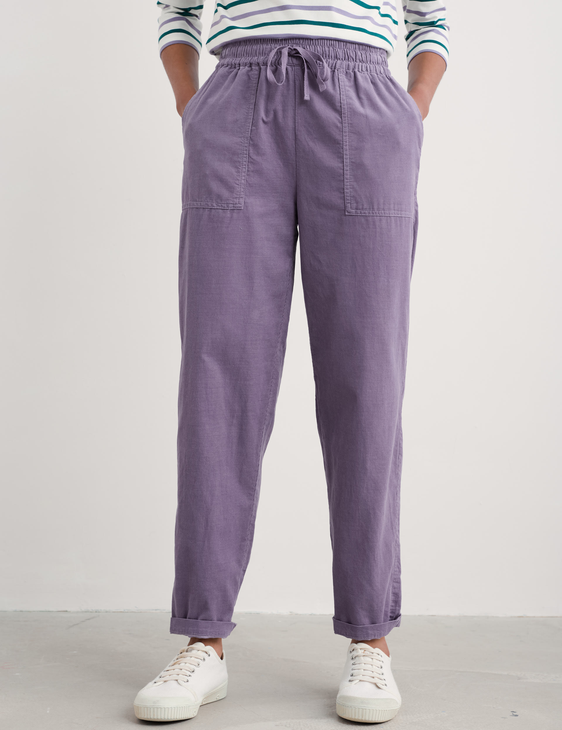 Seasalt Cornwall Women's Pure Cotton Drawstring Tapered Ankle Grazer Trousers - 14 - Purple, Purple