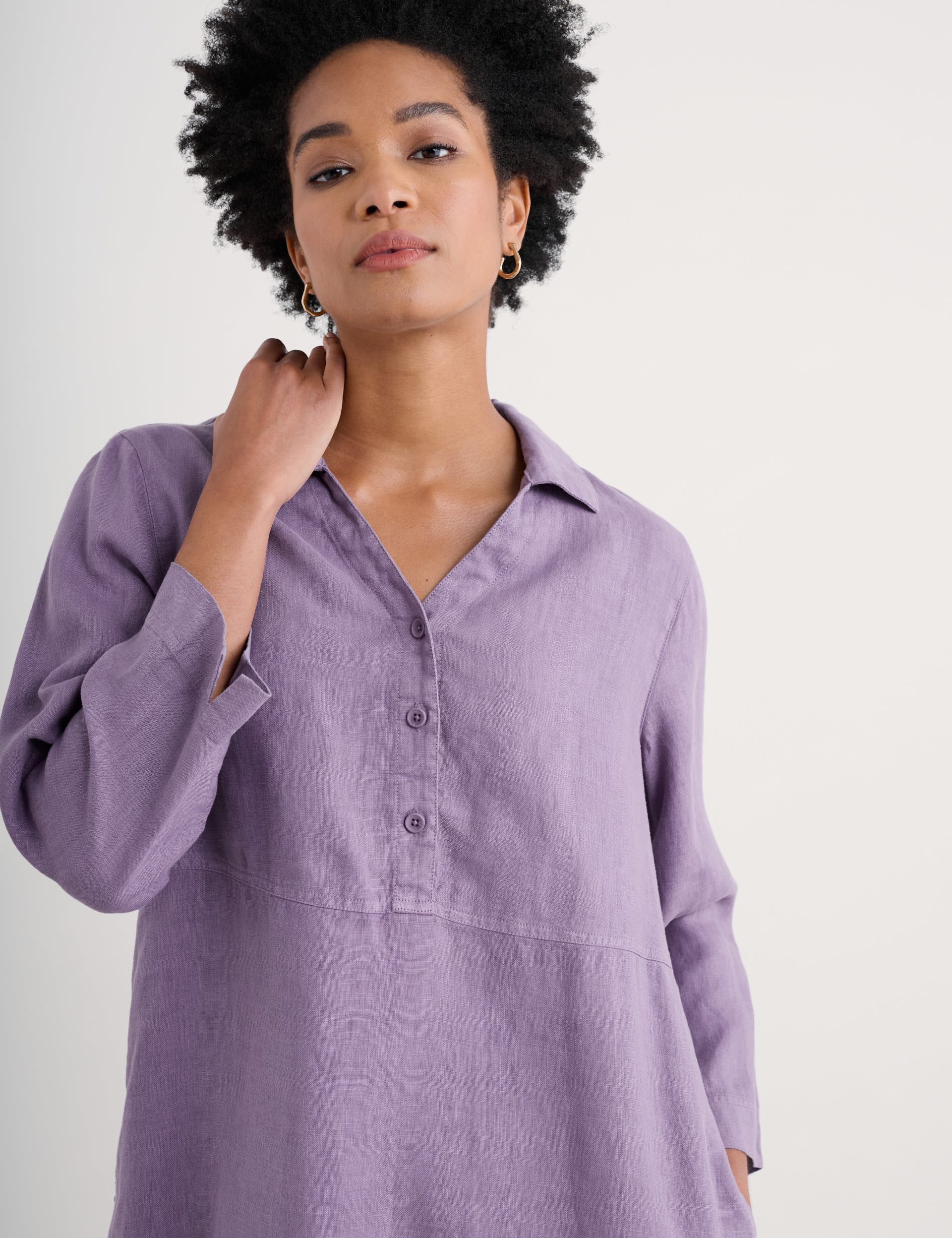 Seasalt Cornwall Women's Pure Linen Collared Tunic - 12 - Purple, Purple