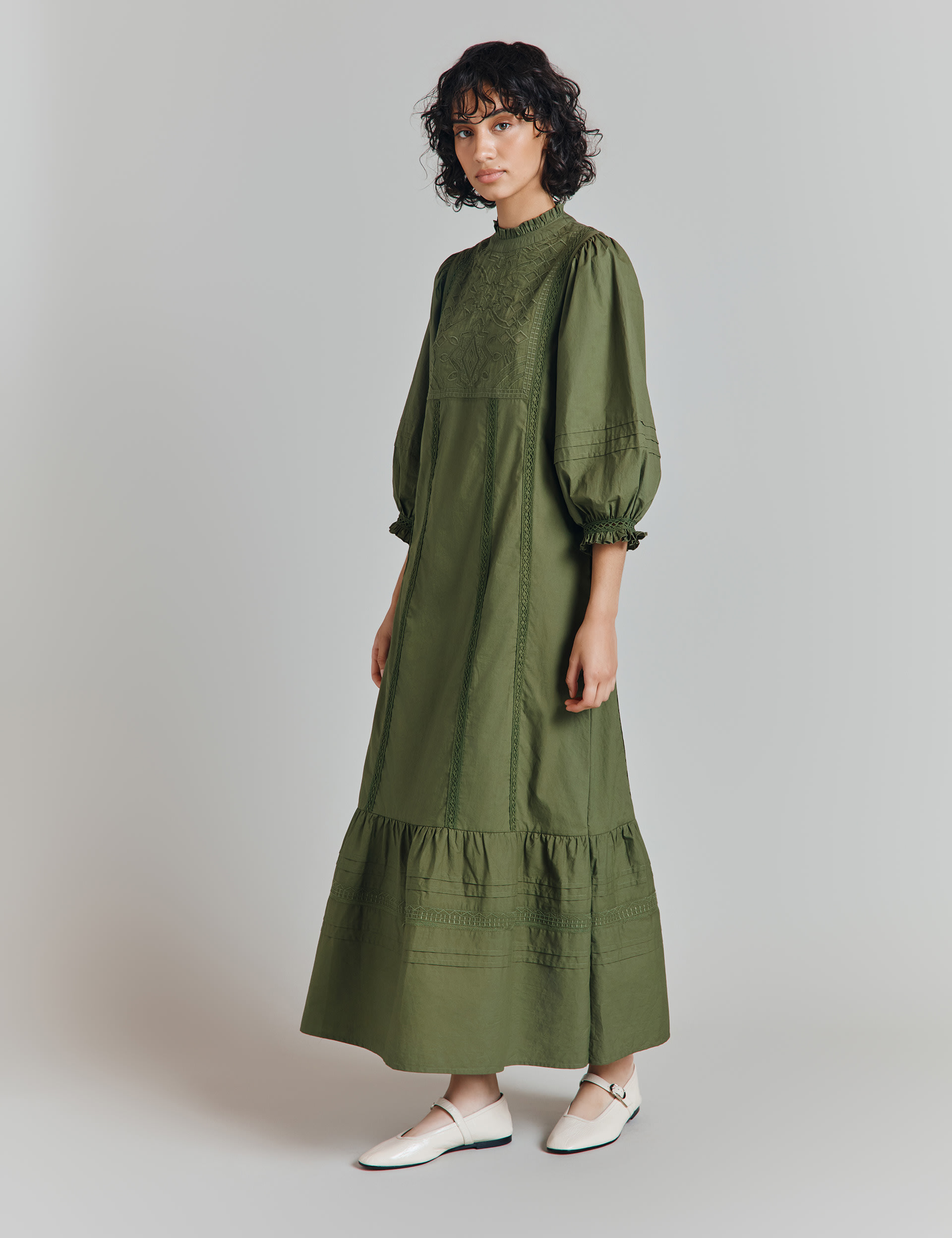 Ghost Women's Pure Cotton Broderie Midaxi Smock Dress - Green, Purple,Green