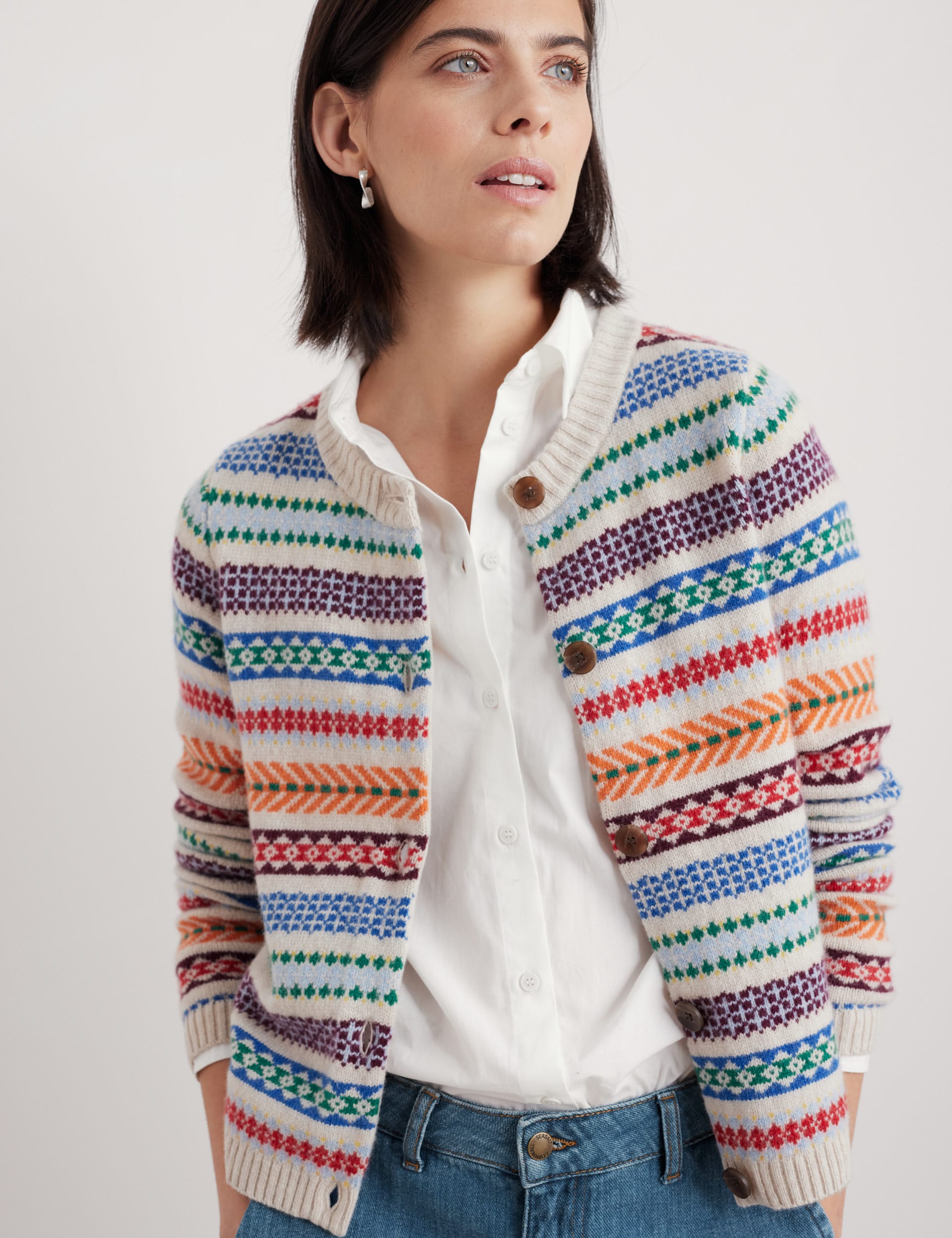 Seasalt Cornwall Women's Merino Wool Rich Abstract Slim Fit Cardigan - 10 - Multi, Multi