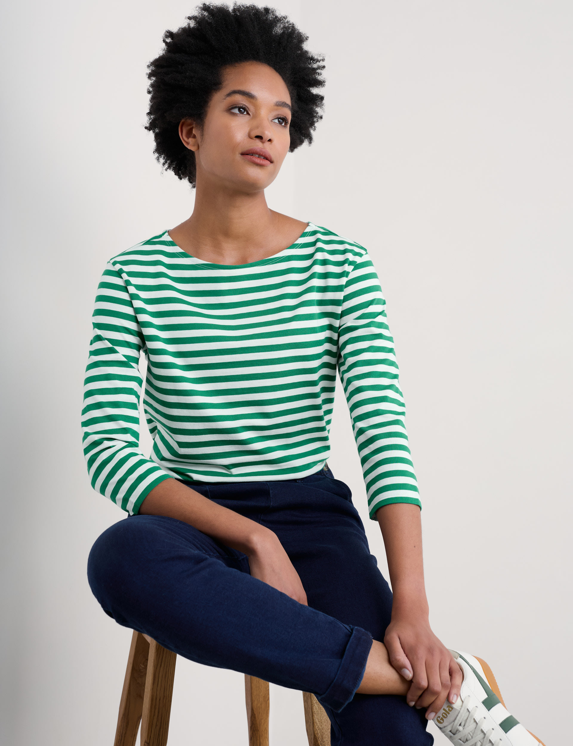 Seasalt Cornwall Women's Pure Cotton Striped T-Shirt - 16 - Green Mix, Green Mix