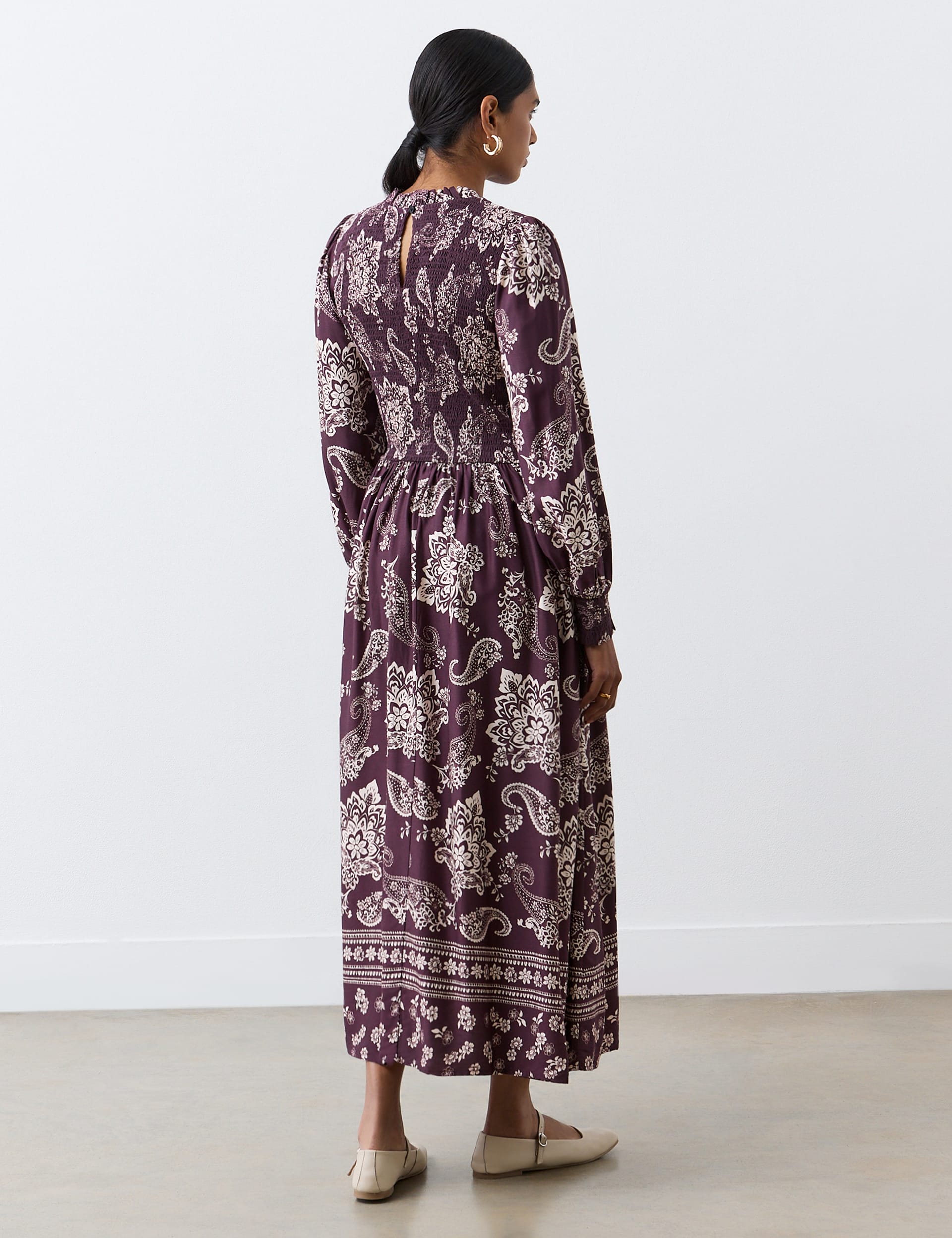 Finery London Women's Printed Shirred Midi Smock Dress - 16 - Purple Mix, Purple Mix,Green Mix