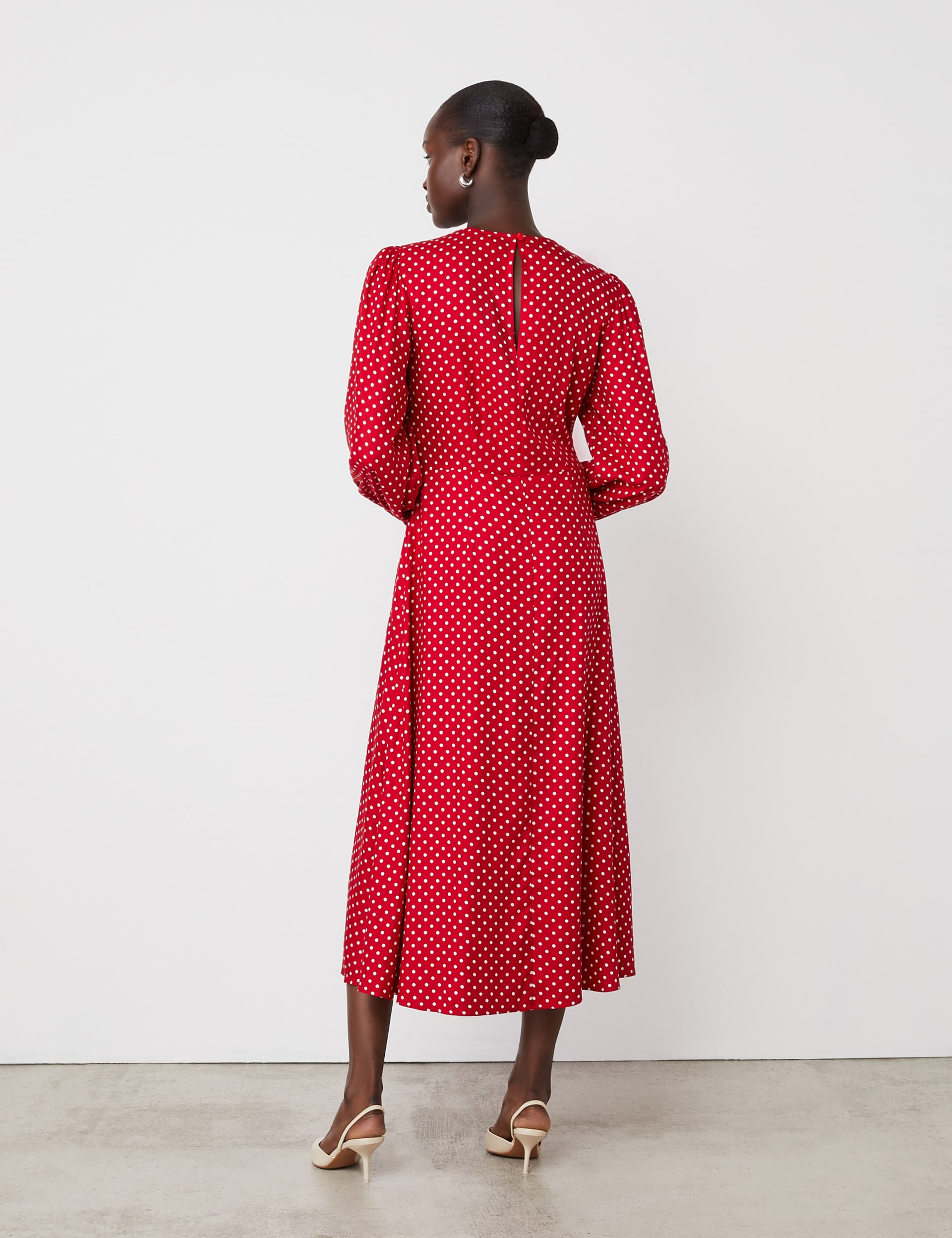 Finery London Women's Polka Dot Blouson Sleeve Midi Waisted Dress - 16 - Red Mix, Black Mix,Red Mix